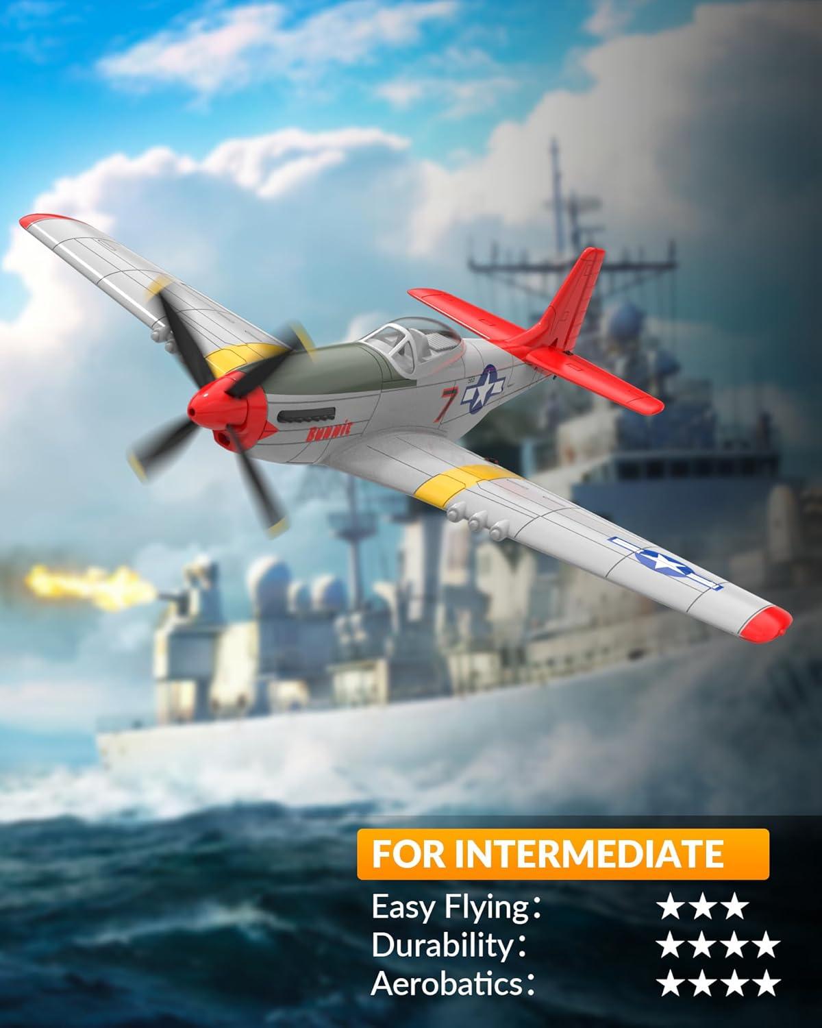 image:imagevolantexrc P51D Mustang RC Plane amp FourBlade Propellers4 Channel Remote Control Airplane Fighter RTF with 6Axis Gyro 3 Modes amp Aerobatics Easy to Fly 24GHz Radio Controlled Aircraft for Beginne
