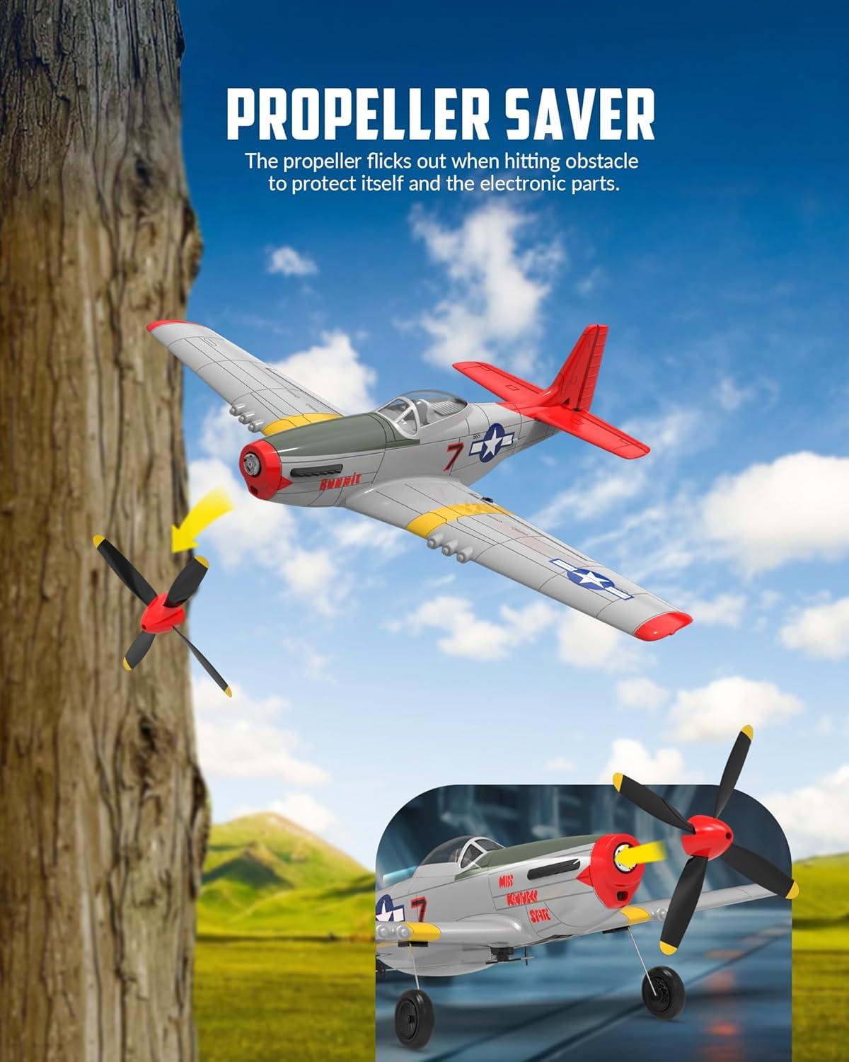 image:imagevolantexrc P51D Mustang RC Plane amp FourBlade Propellers4 Channel Remote Control Airplane Fighter RTF with 6Axis Gyro 3 Modes amp Aerobatics Easy to Fly 24GHz Radio Controlled Aircraft for Beginne