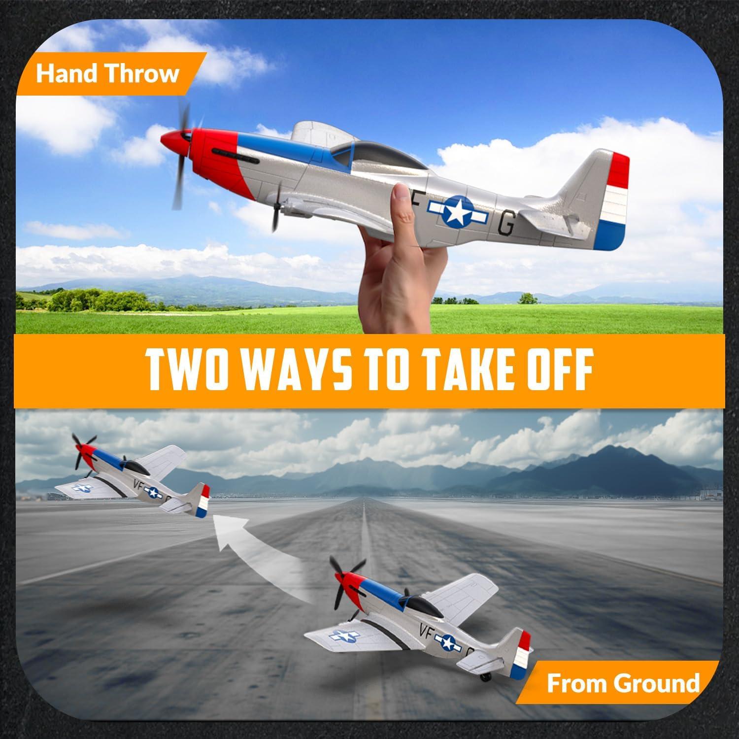 image:imagevolantexrc RC Plane 3 Channel Remote Control Plane Fighter Spitfire with 6axis Gyro 24GHz RTF Radio Controlled Aircraft Easy to Fly for Beginners Adults 76205 RTFP51D Mustang