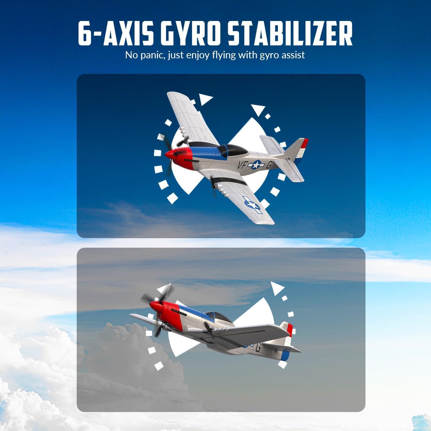 image:imagevolantexrc RC Plane 3 Channel Remote Control Plane Fighter Spitfire with 6axis Gyro 24GHz RTF Radio Controlled Aircraft Easy to Fly for Beginners Adults 76205 RTFP51D Mustang
