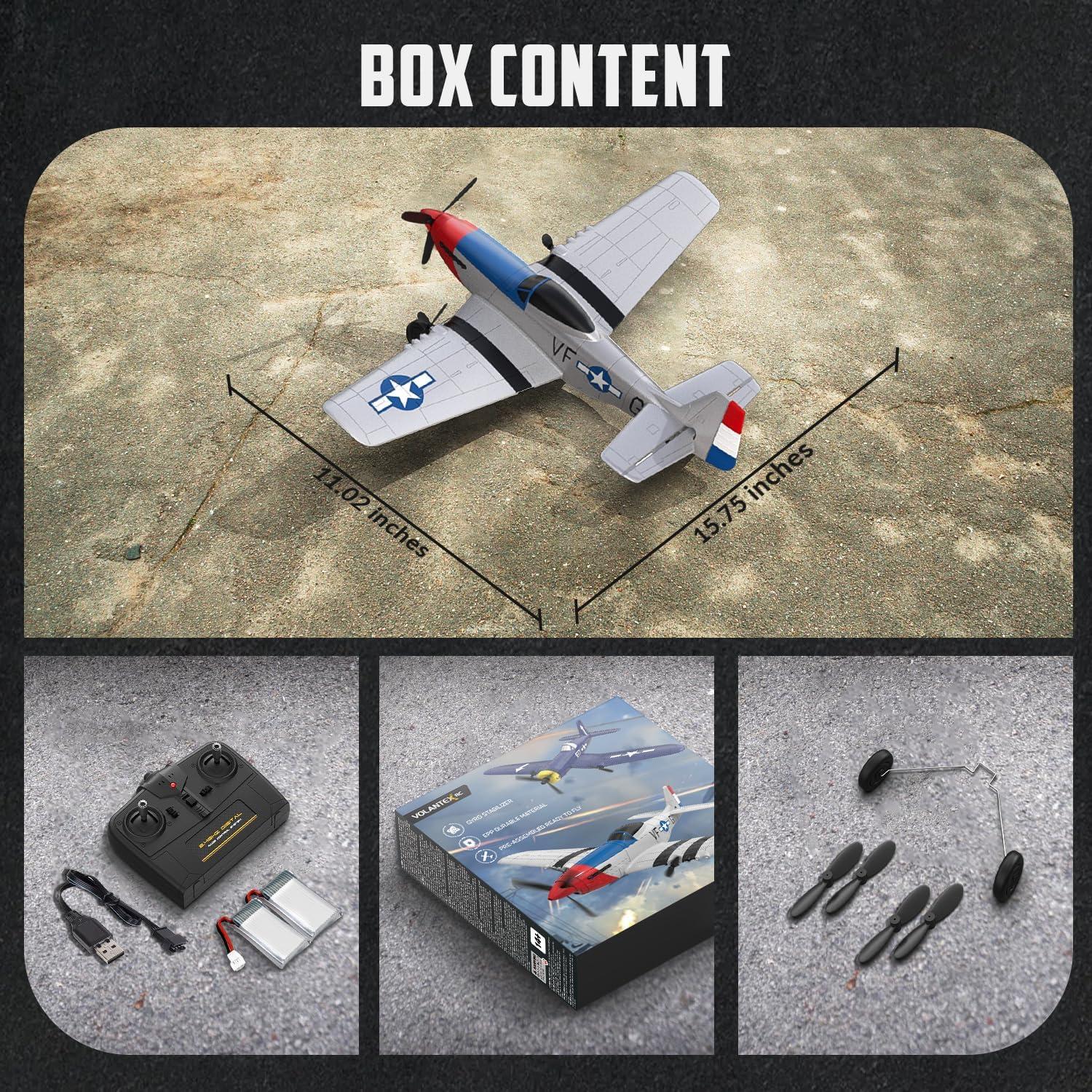image:imagevolantexrc RC Plane 3 Channel Remote Control Plane Fighter Spitfire with 6axis Gyro 24GHz RTF Radio Controlled Aircraft Easy to Fly for Beginners Adults 76205 RTFP51D Mustang