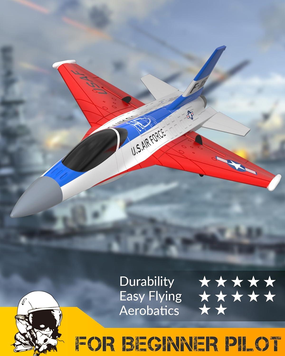 image:imagevolantexrc RC Plane 3 Channel Remote Control Plane Fighter Spitfire with 6axis Gyro 24GHz RTF Radio Controlled Aircraft Easy to Fly for Beginners Adults 76205 RTFF16 Falcon