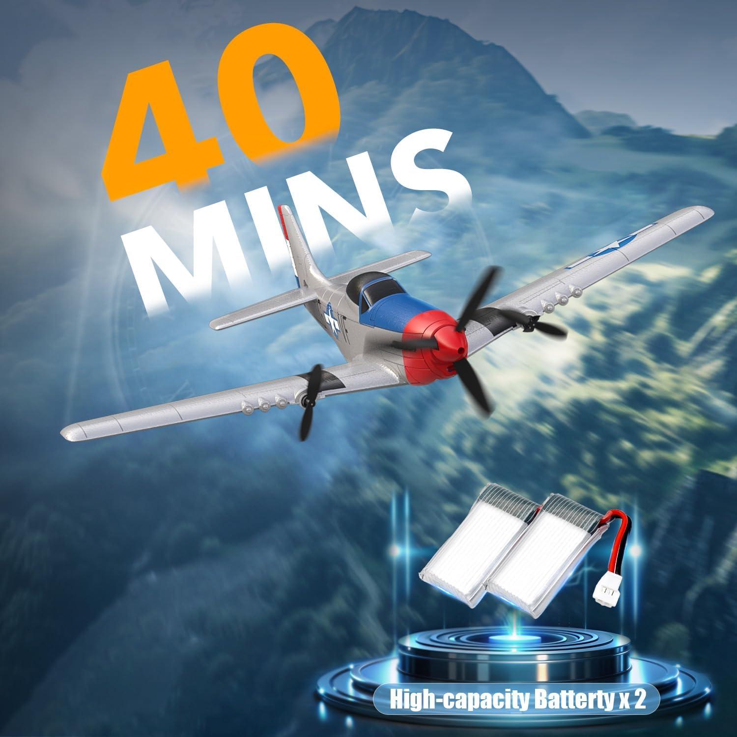 image:imagevolantexrc RC Plane 3 Channel Remote Control Plane Fighter Spitfire with 6axis Gyro 24GHz RTF Radio Controlled Aircraft Easy to Fly for Beginners Adults 76205 RTFP51D Mustang