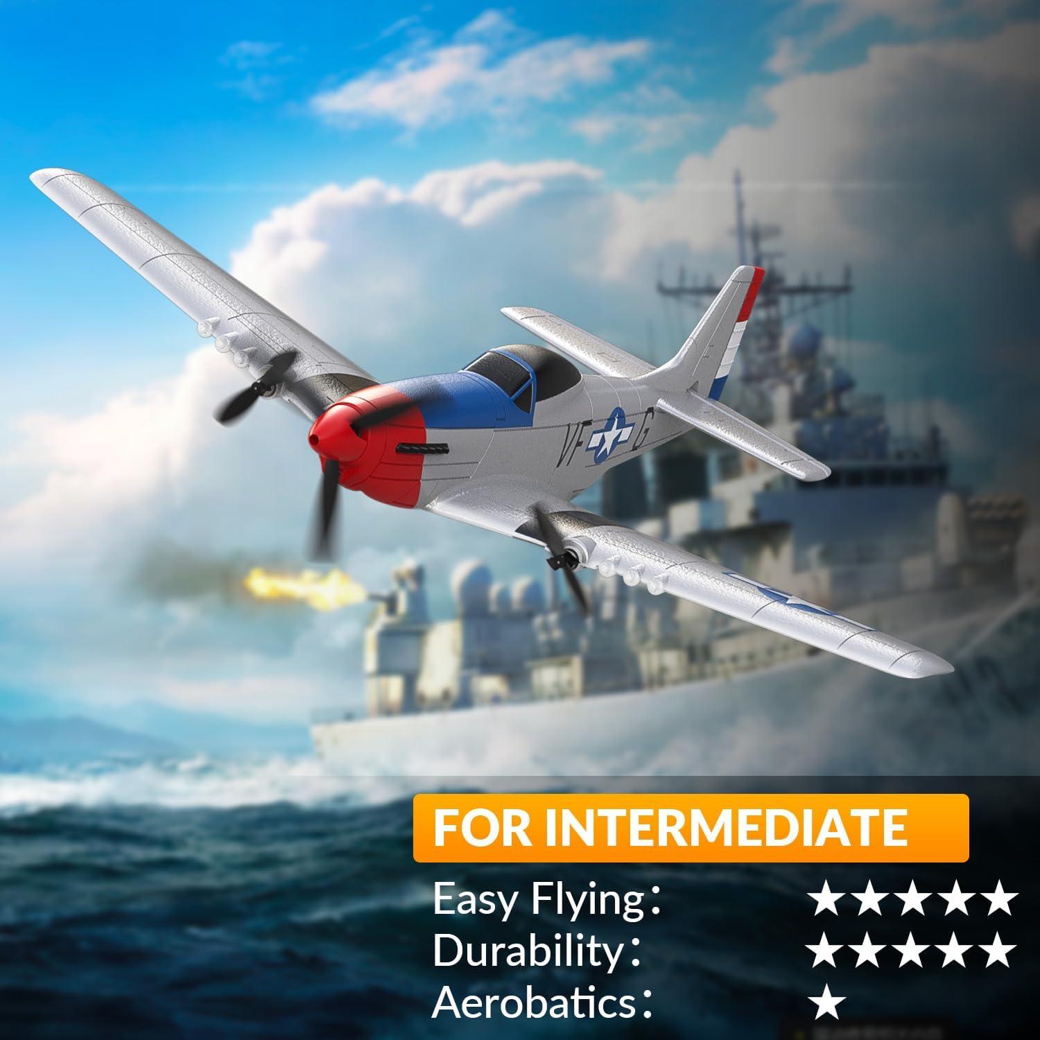image:imagevolantexrc RC Plane 3 Channel Remote Control Plane Fighter Spitfire with 6axis Gyro 24GHz RTF Radio Controlled Aircraft Easy to Fly for Beginners Adults 76205 RTFP51D Mustang