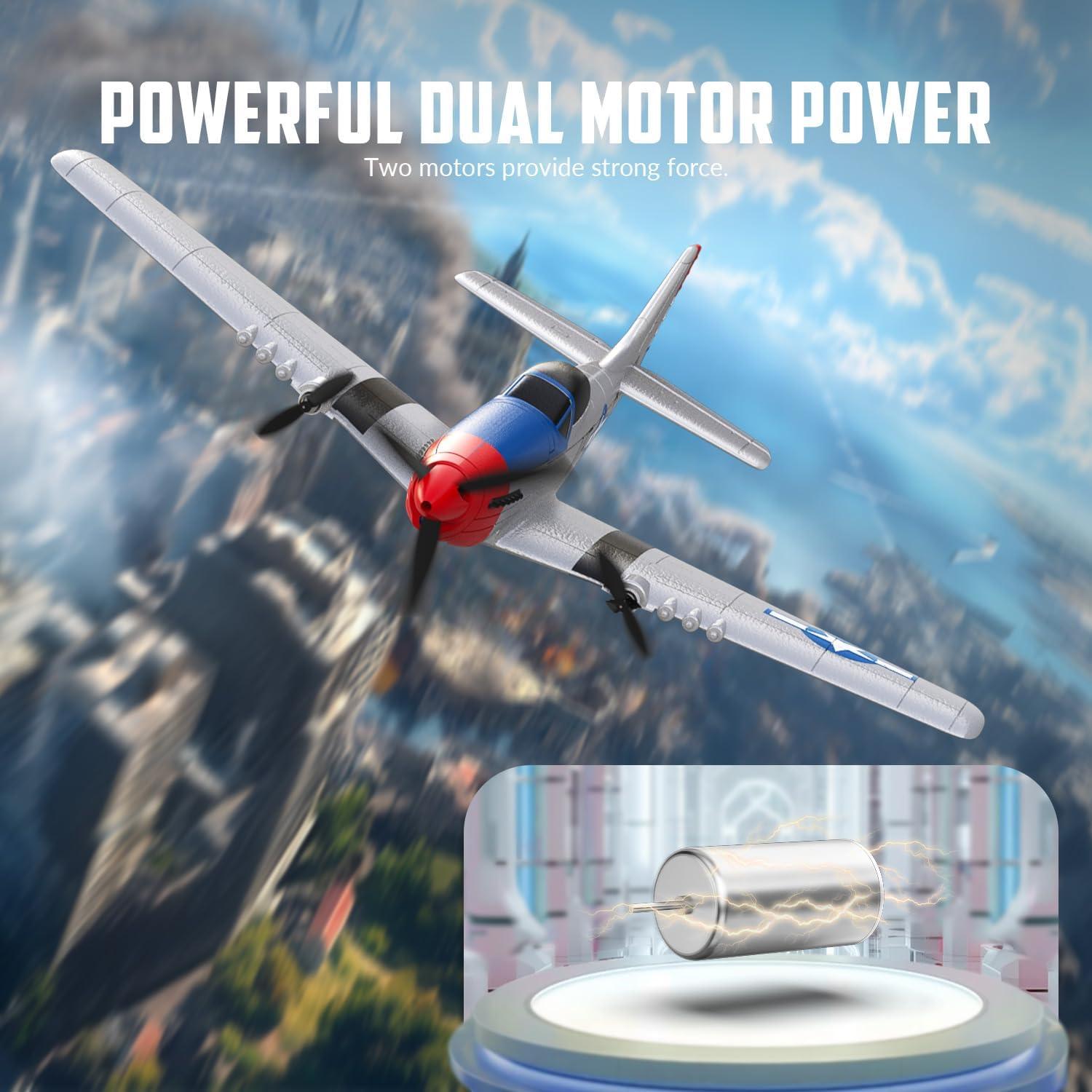 image:imagevolantexrc RC Plane 3 Channel Remote Control Plane Fighter Spitfire with 6axis Gyro 24GHz RTF Radio Controlled Aircraft Easy to Fly for Beginners Adults 76205 RTFP51D Mustang