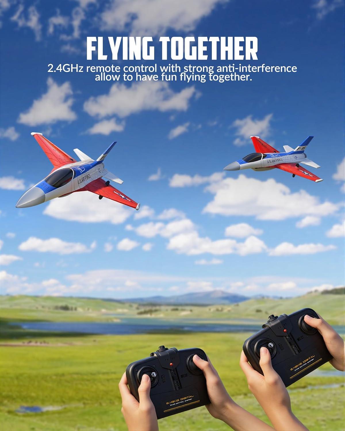 image:imagevolantexrc RC Plane 3 Channel Remote Control Plane Fighter Spitfire with 6axis Gyro 24GHz RTF Radio Controlled Aircraft Easy to Fly for Beginners Adults 76205 RTFF16 Falcon