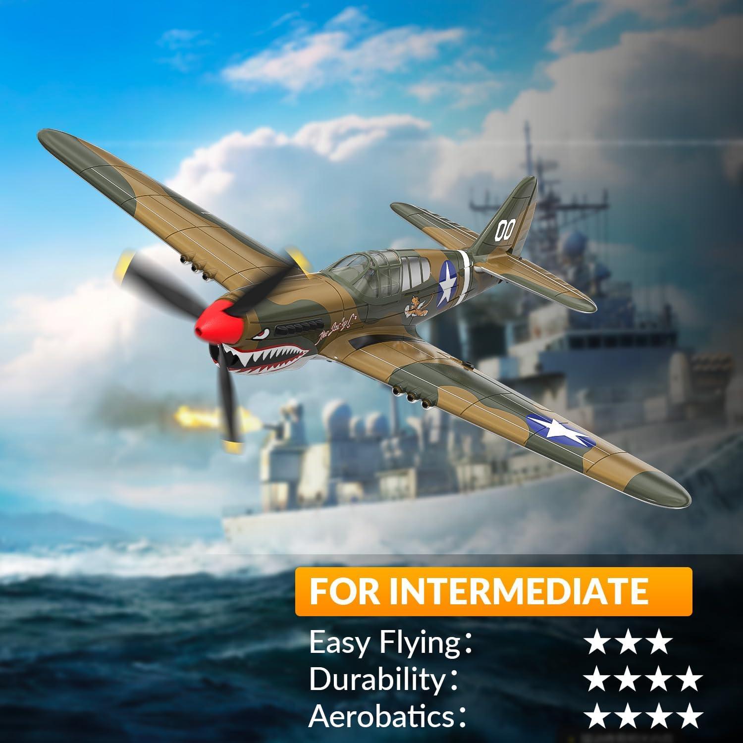 image:imagevolantexrc RC Plane 4 Channel Remote Control Airplane Fighter P40 with Aileron 6Axis Gyro Aerobatics for Adults amp Propellers