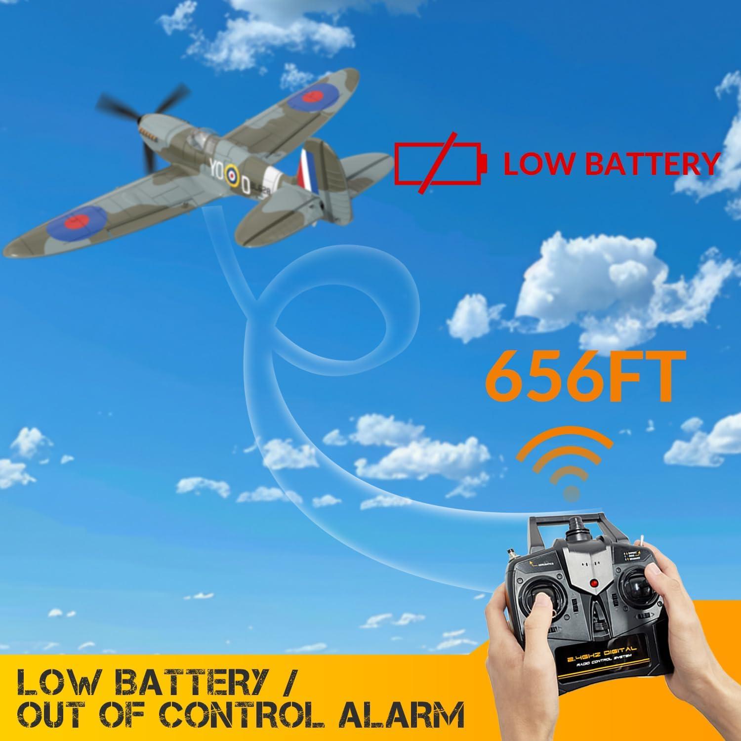 image:imagevolantexrc RC Plane 4 Channel Remote Control Airplane Fighter Spitfire RTF with Aileron Gyro Aerobatics amp 3 Modes Easy to Fly Hobby Radio Controlled Aircraft for Beginners amp Adults BlueSpitfire Blue