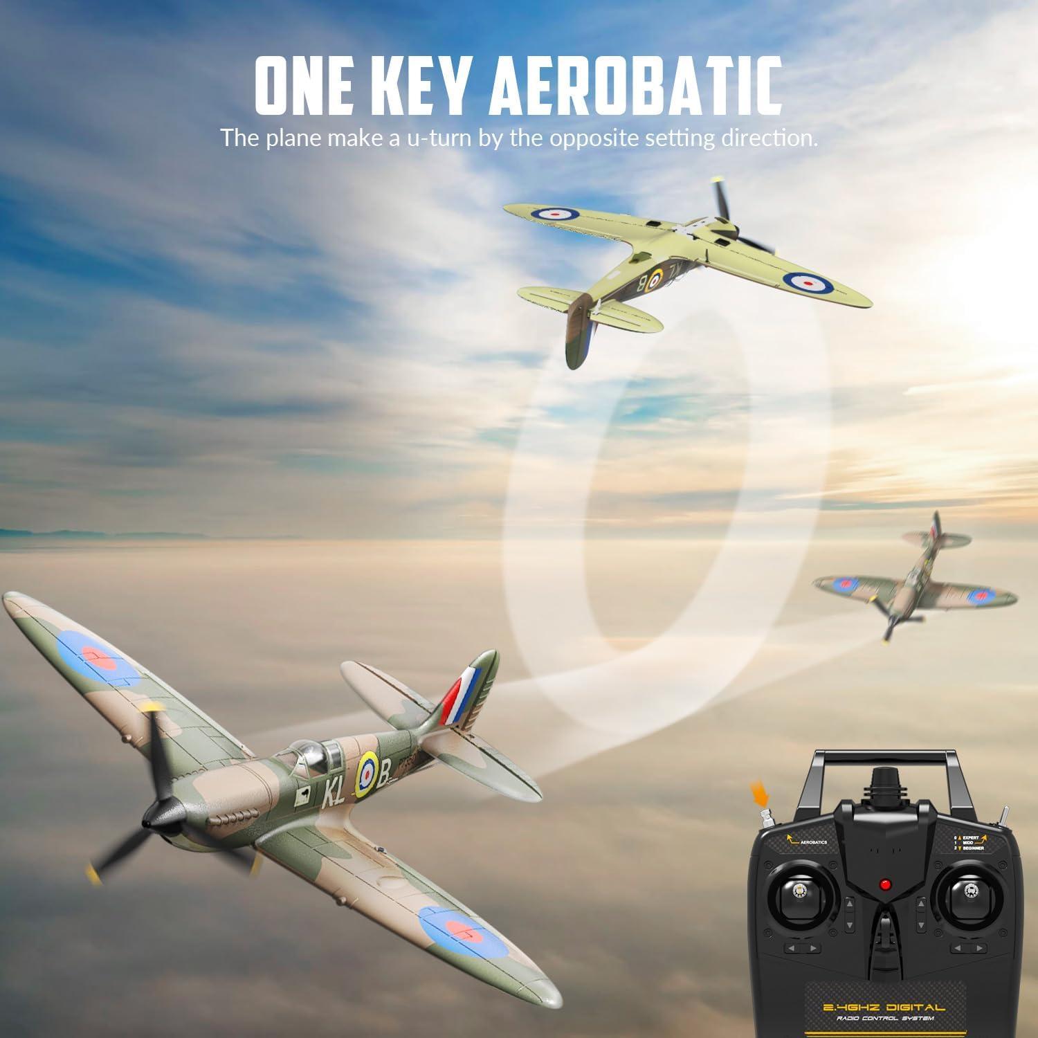 image:imagevolantexrc RC Plane 4 Channel Remote Control Airplane Fighter Spitfire RTF with Aileron Gyro Aerobatics amp 3 Modes Easy to Fly Hobby Radio Controlled Aircraft for Beginners amp Adults BlueSpitfire Green