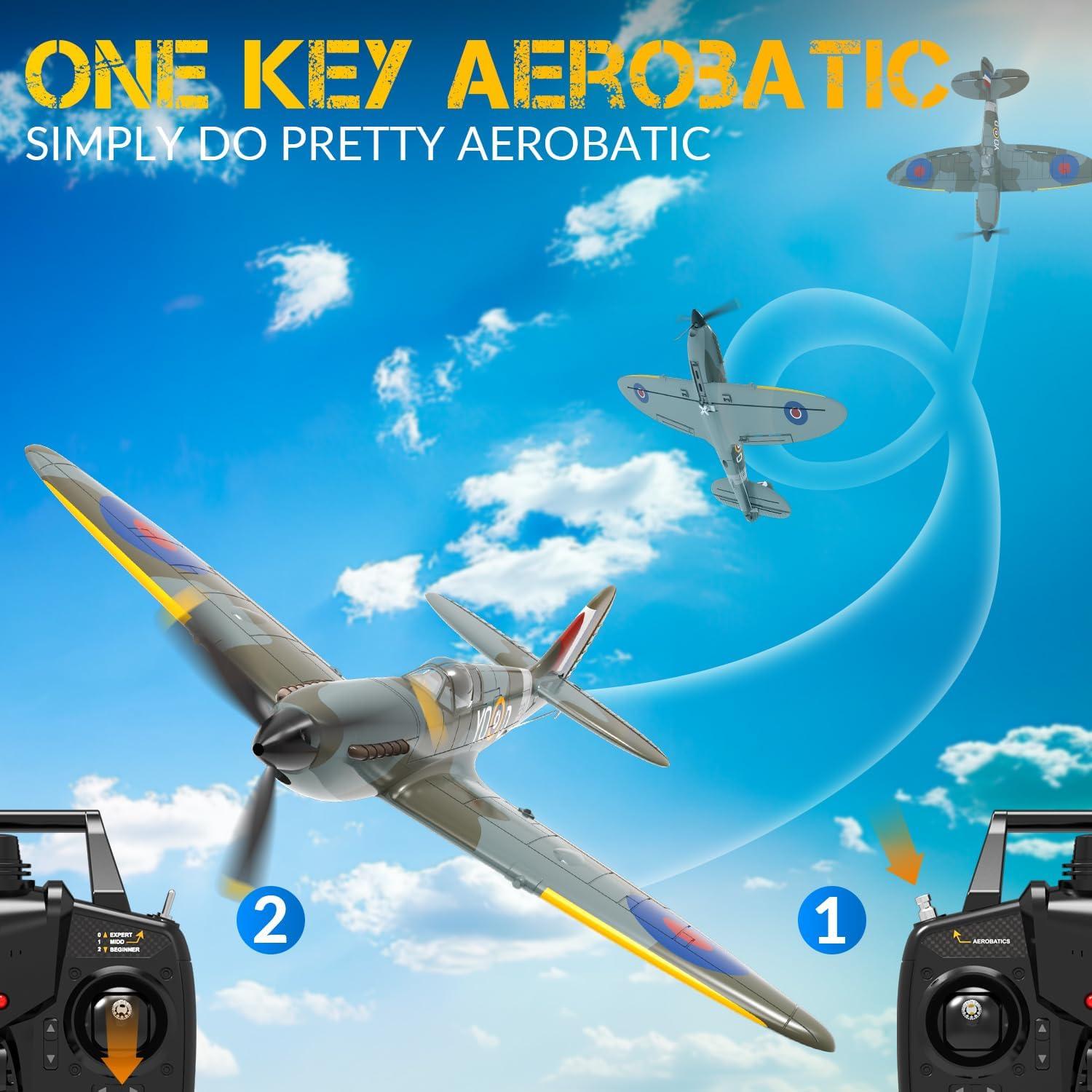 image:imagevolantexrc RC Plane 4 Channel Remote Control Airplane Fighter Spitfire RTF with Aileron Gyro Aerobatics amp 3 Modes Easy to Fly Hobby Radio Controlled Aircraft for Beginners amp Adults BlueSpitfire Blue