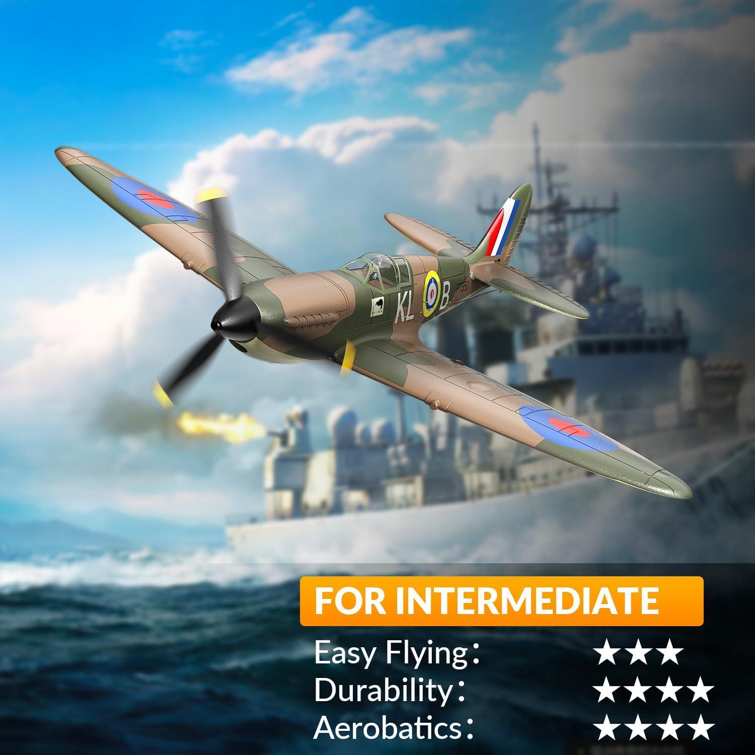 image:imagevolantexrc RC Plane 4 Channel Remote Control Airplane Fighter Spitfire RTF with Aileron Gyro Aerobatics amp 3 Modes Easy to Fly Hobby Radio Controlled Aircraft for Beginners amp Adults BlueSpitfire Green