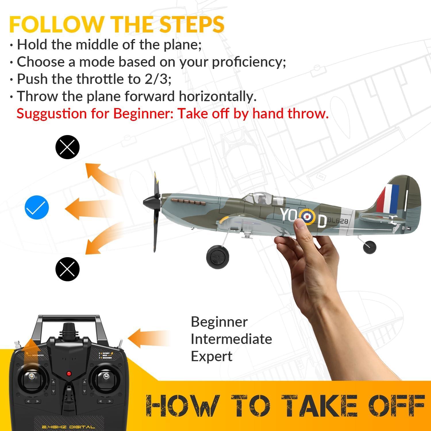 image:imagevolantexrc RC Plane 4 Channel Remote Control Airplane Fighter Spitfire RTF with Aileron Gyro Aerobatics amp 3 Modes Easy to Fly Hobby Radio Controlled Aircraft for Beginners amp Adults BlueSpitfire Blue