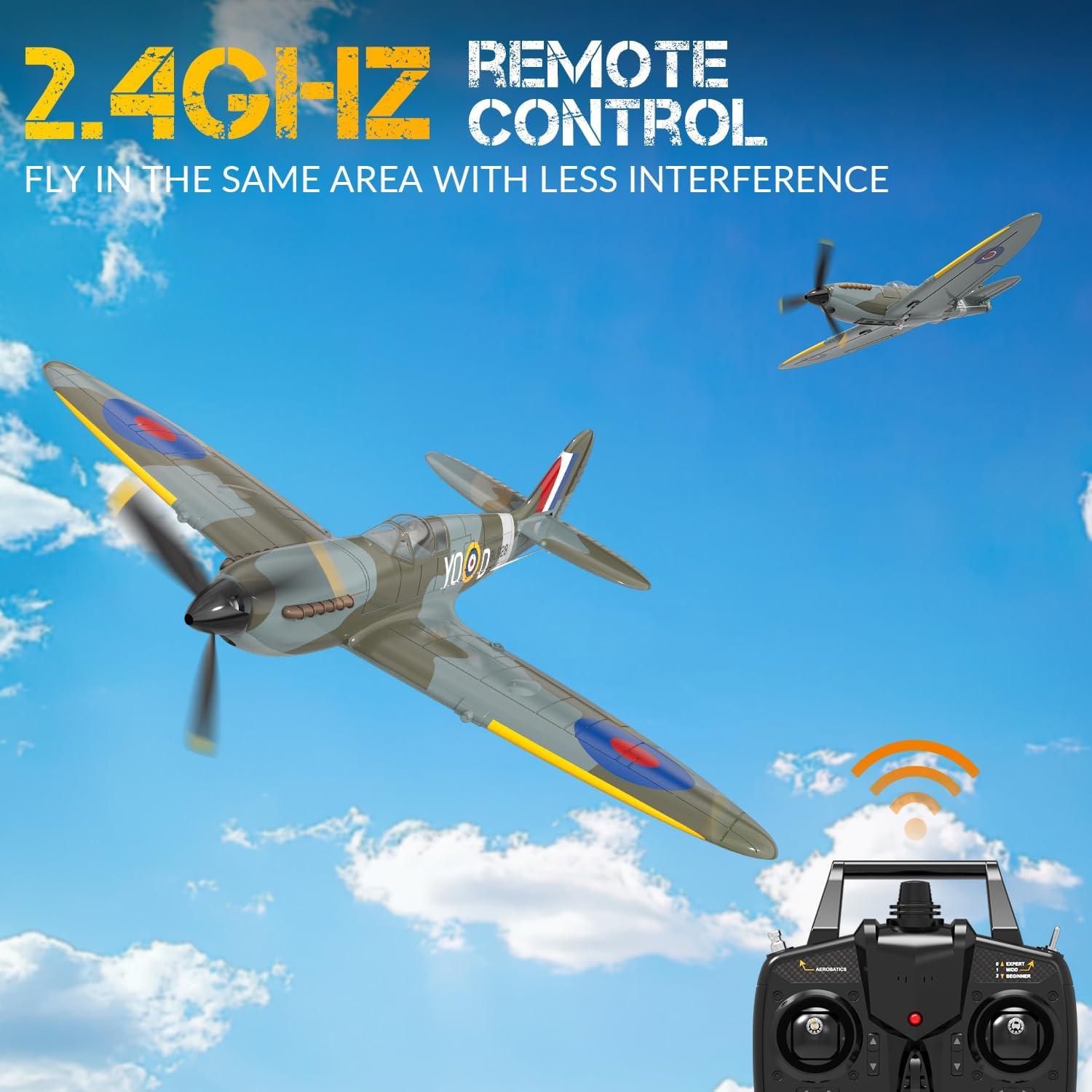 image:imagevolantexrc RC Plane 4 Channel Remote Control Airplane Fighter Spitfire RTF with Aileron Gyro Aerobatics amp 3 Modes Easy to Fly Hobby Radio Controlled Aircraft for Beginners amp Adults BlueSpitfire Blue