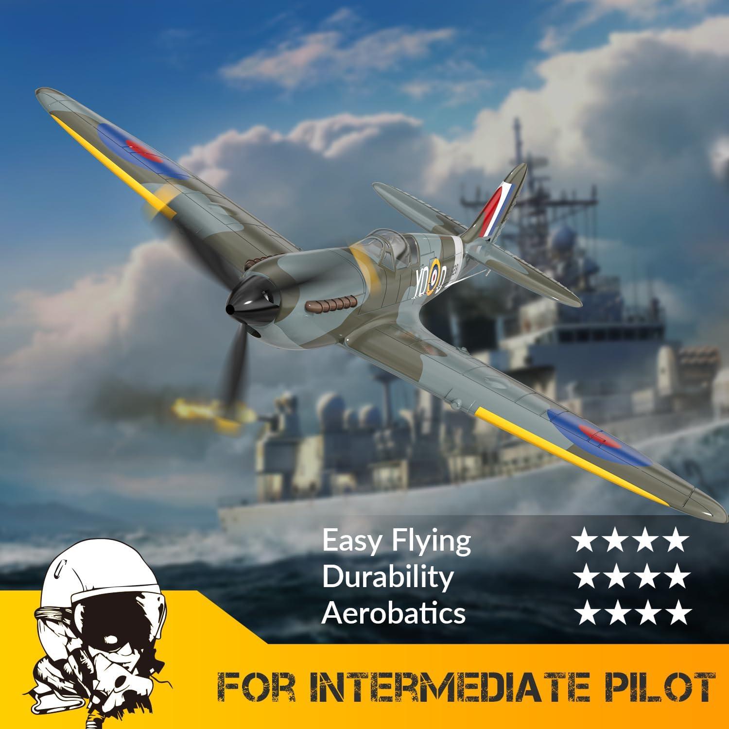 image:imagevolantexrc RC Plane 4 Channel Remote Control Airplane Fighter Spitfire RTF with Aileron Gyro Aerobatics amp 3 Modes Easy to Fly Hobby Radio Controlled Aircraft for Beginners amp Adults BlueSpitfire Blue