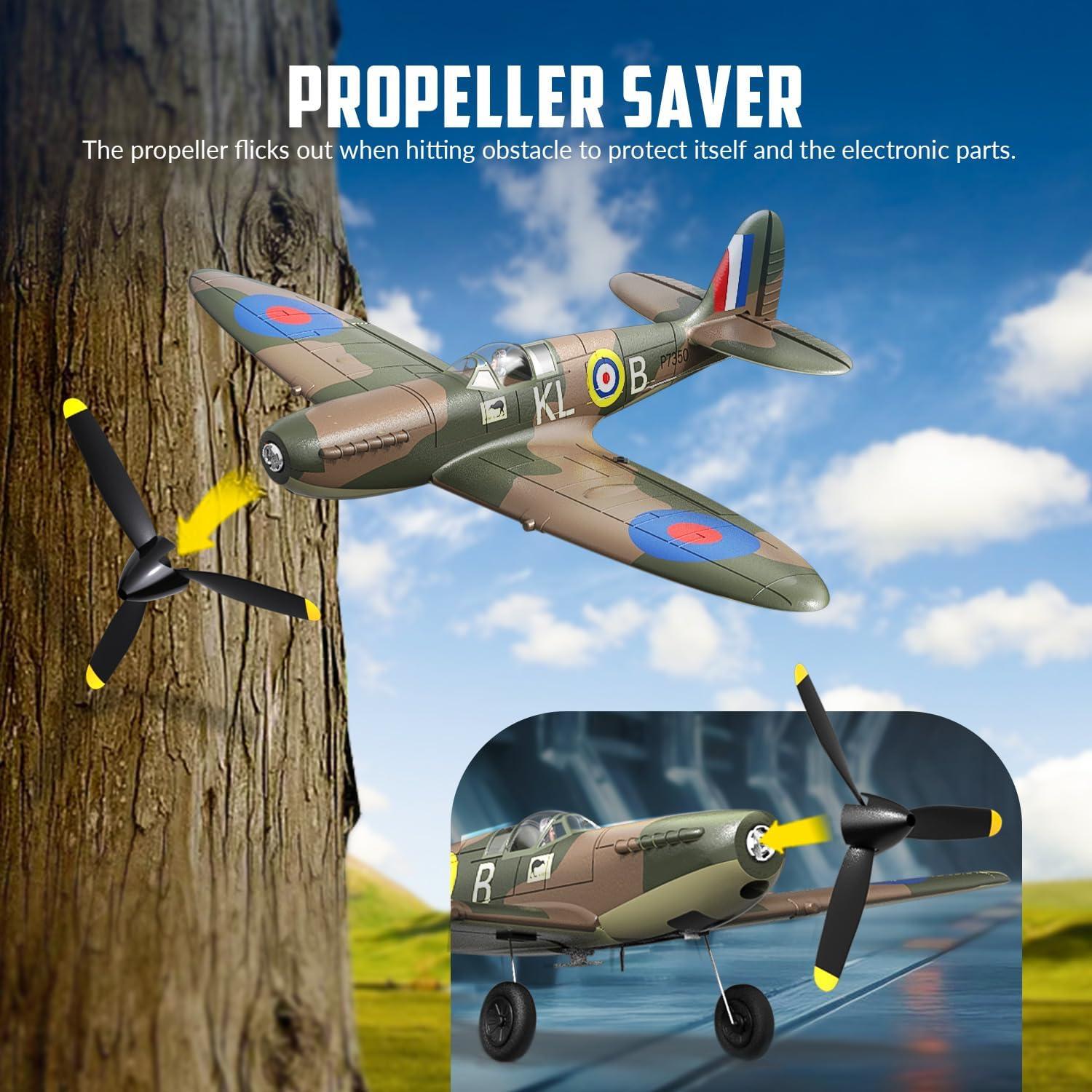 image:imagevolantexrc RC Plane 4 Channel Remote Control Airplane Fighter Spitfire RTF with Aileron Gyro Aerobatics amp 3 Modes Easy to Fly Hobby Radio Controlled Aircraft for Beginners amp Adults BlueSpitfire Green