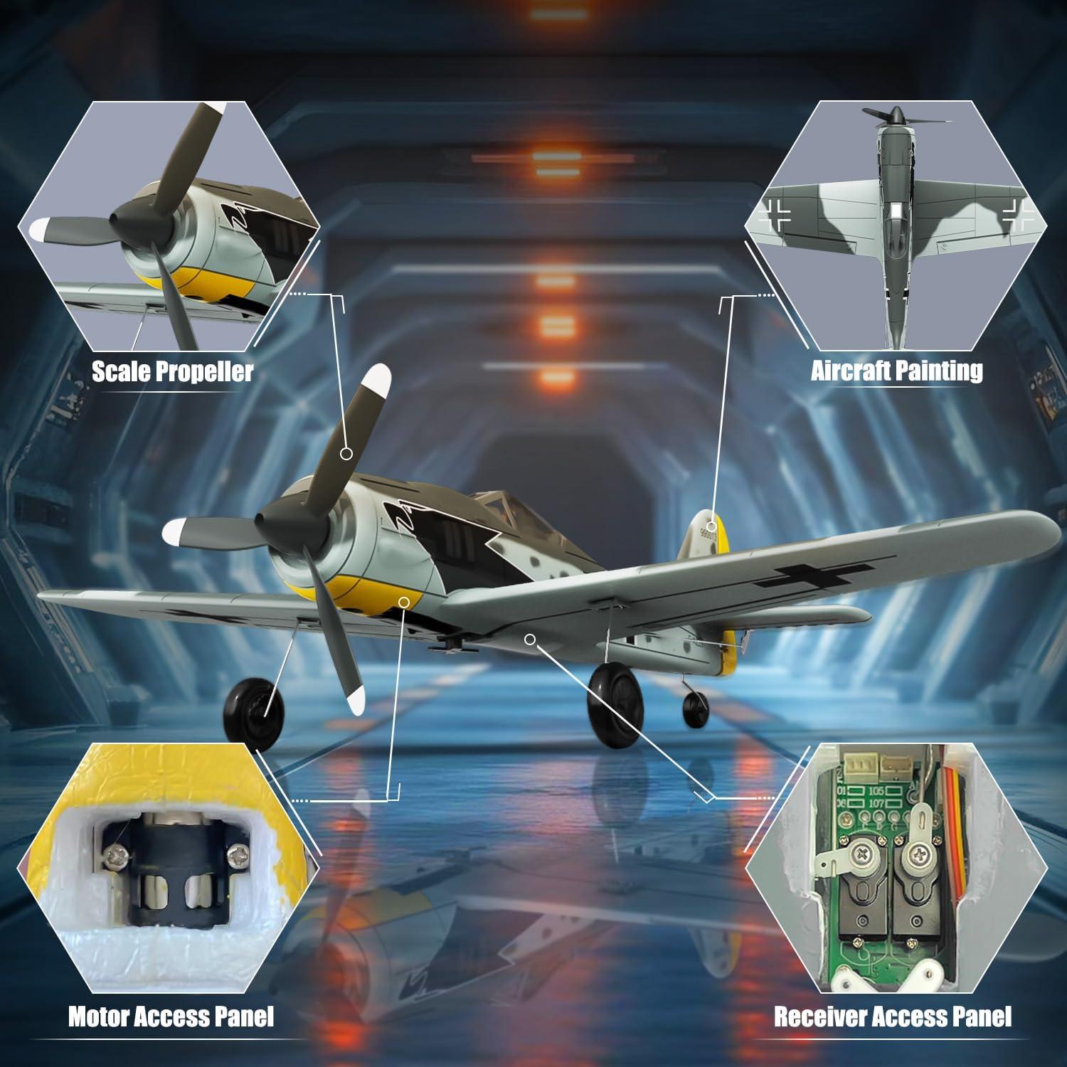 image:imagevolantexrc RC Plane 4 Channel Remote Control Airplane Fighter Spitfire RTF with Aileron Gyro Aerobatics amp 3 Modes Easy to Fly Hobby Radio Controlled Aircraft for Beginners amp Adults BlueFW190