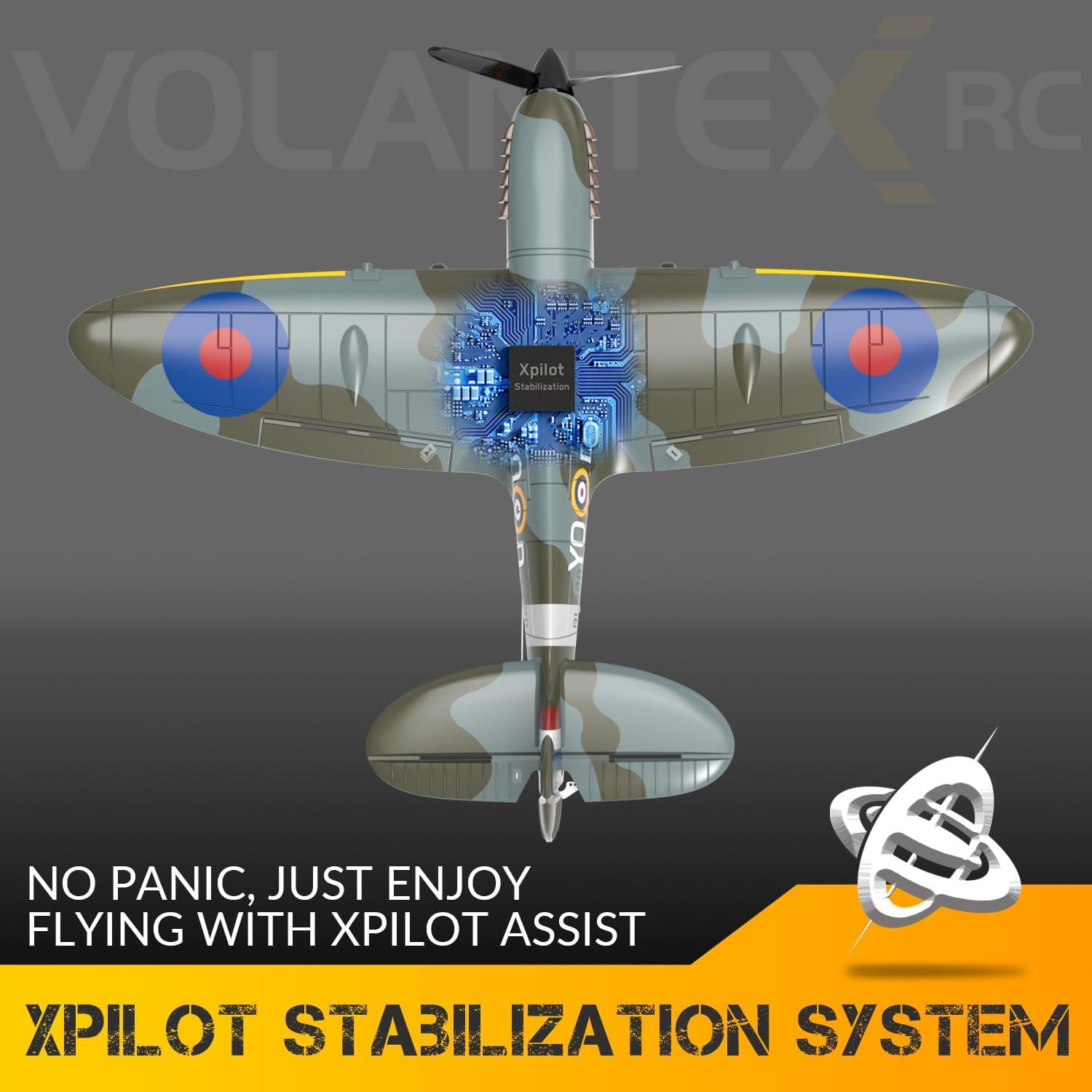 image:imagevolantexrc RC Plane 4 Channel Remote Control Airplane Fighter Spitfire RTF with Aileron Gyro Aerobatics amp 3 Modes Easy to Fly Hobby Radio Controlled Aircraft for Beginners amp Adults BlueSpitfire Blue