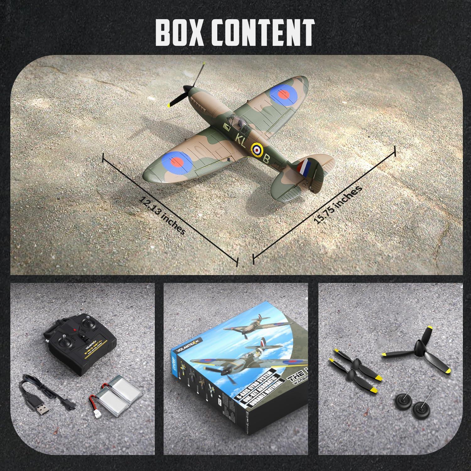 image:imagevolantexrc RC Plane 4 Channel Remote Control Airplane Fighter Spitfire RTF with Aileron Gyro Aerobatics amp 3 Modes Easy to Fly Hobby Radio Controlled Aircraft for Beginners amp Adults BlueSpitfire Green