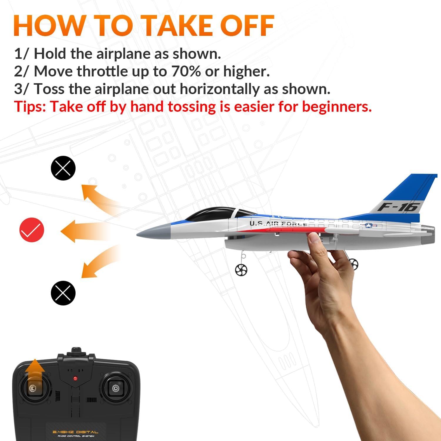 image:imagevolantexrc RC Plane F16 Fighting Falcon 24Ghz 2CH Remote Control Airplane Jet Fighter Ready to Fly with Cool Lights for BeginnersAdults 7624