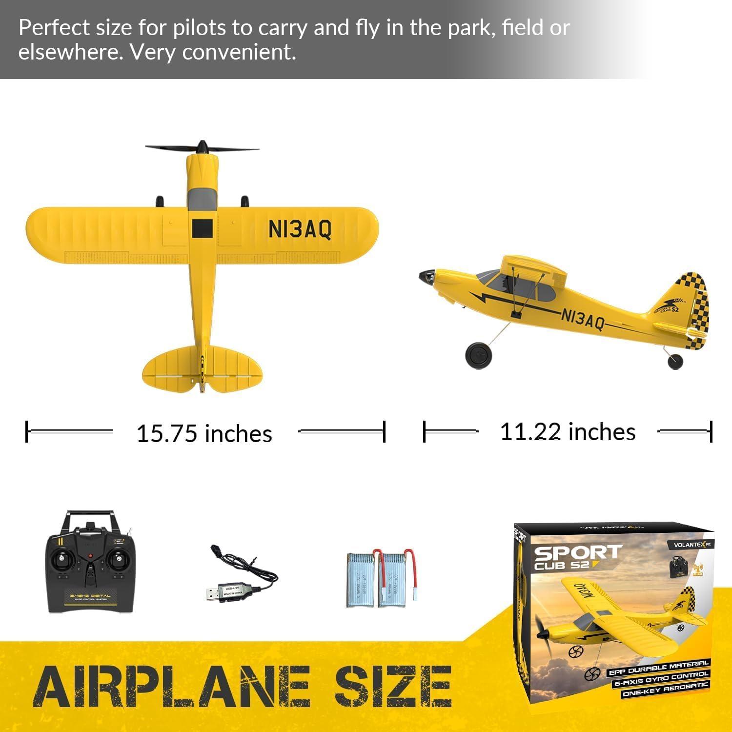image:imagevolantexrc RC Plane Trainer Sport Cub 3CH Remote Control Airplane with Prop Saver 6Axis Gyro Stabilizer amp 3 Modes to Fly Radio Controlled Aircraft RTF for Beginners Kids and Adults 400mmYellow