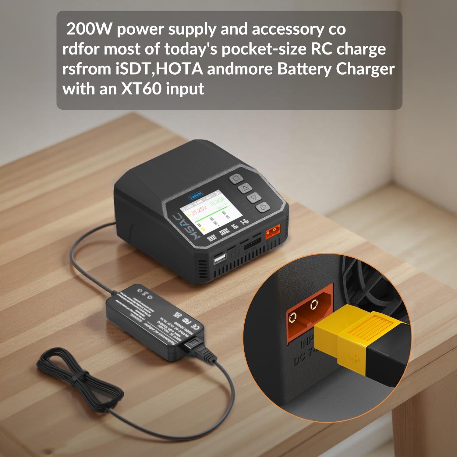 image:imageAC Power Adapter 200W 195V 103A RC Charger Power Supply XT60 Plug AC 100240V 5060Hz for LiPo Battery Charger Compatible with iSDTSKYRCHota Charger