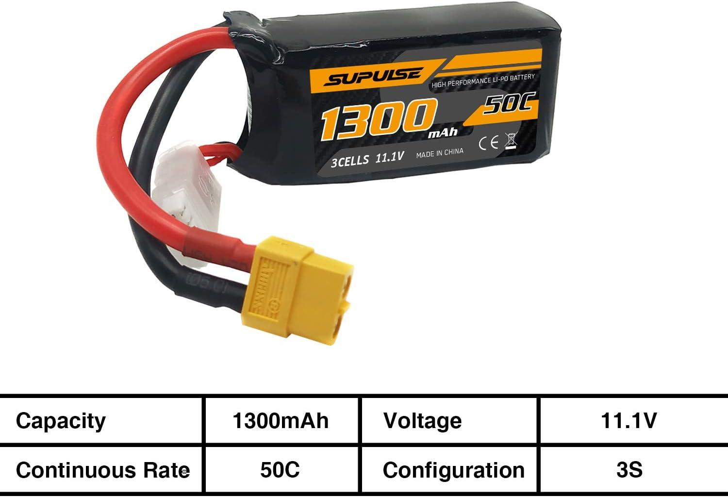 image:imageSUPULSE 111V 3S Lipo Battery 50C 1300mAh Soft Case Battery with T Plug and XT60 Plug for RC Airplane Helicopter RC Boat RC Car Truck2 Packs111V 1300mah
