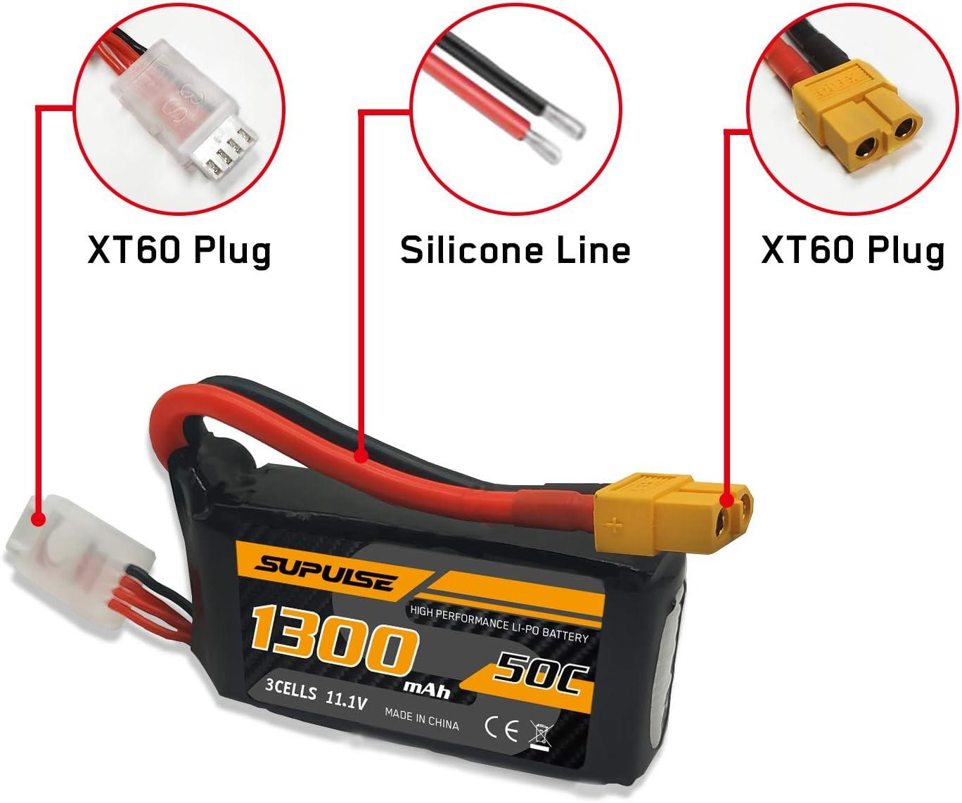 image:imageSUPULSE 111V 3S Lipo Battery 50C 1300mAh Soft Case Battery with T Plug and XT60 Plug for RC Airplane Helicopter RC Boat RC Car Truck2 Packs111V 1300mah