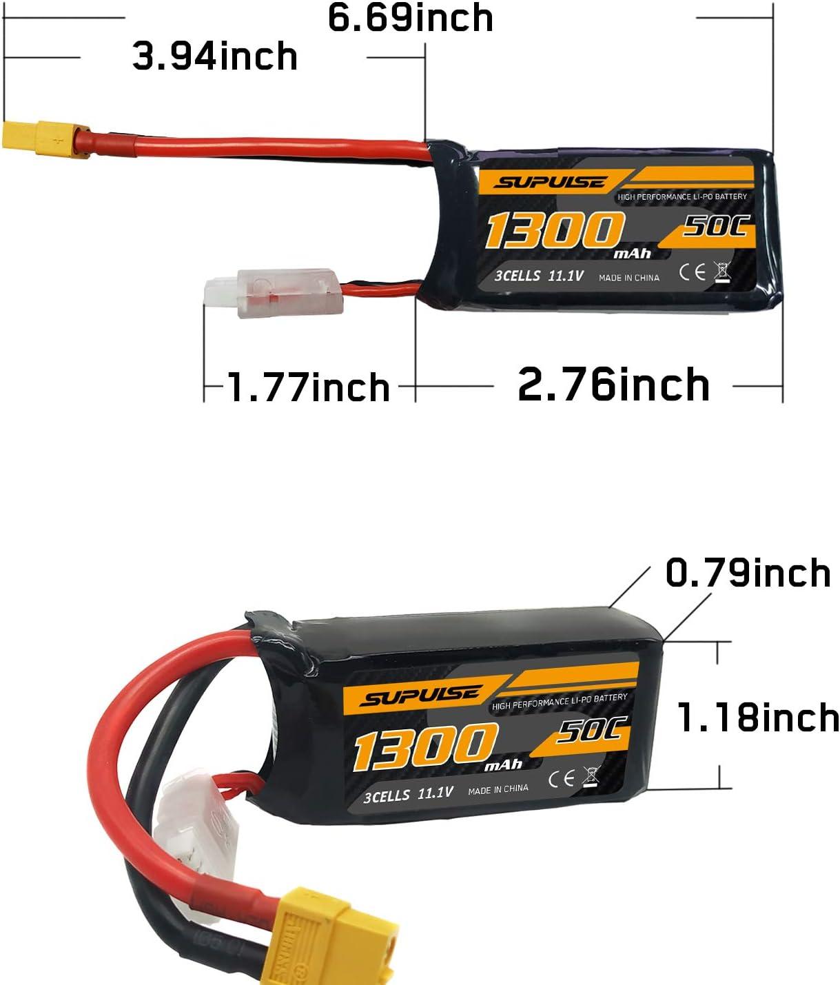 image:imageSUPULSE 111V 3S Lipo Battery 50C 1300mAh Soft Case Battery with T Plug and XT60 Plug for RC Airplane Helicopter RC Boat RC Car Truck2 Packs111V 1300mah