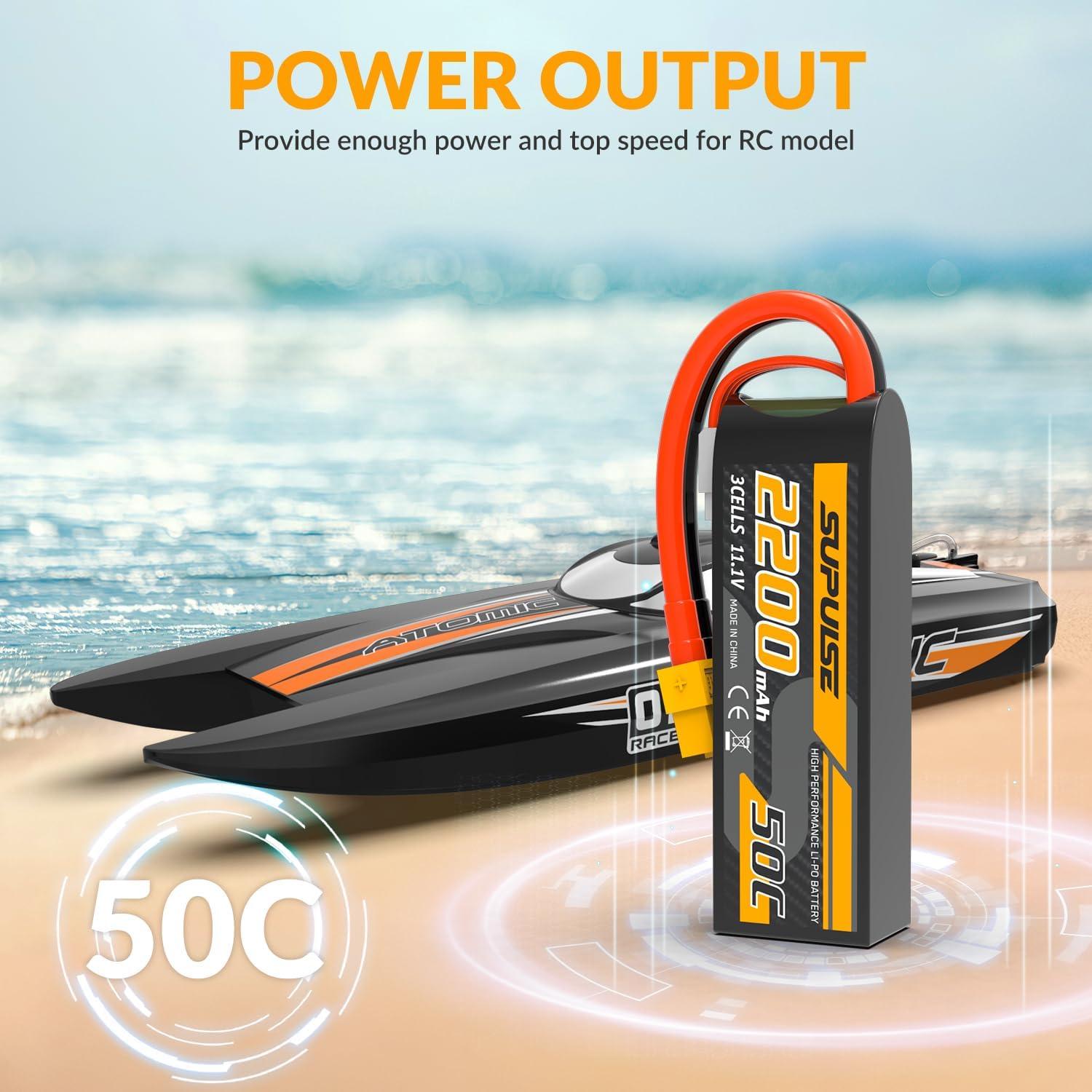 image:imageSUPULSE 111V 3S Lipo Battery 50C 1300mAh Soft Case Battery with T Plug and XT60 Plug for RC Airplane Helicopter RC Boat RC Car Truck2 Packs111V 2200mah