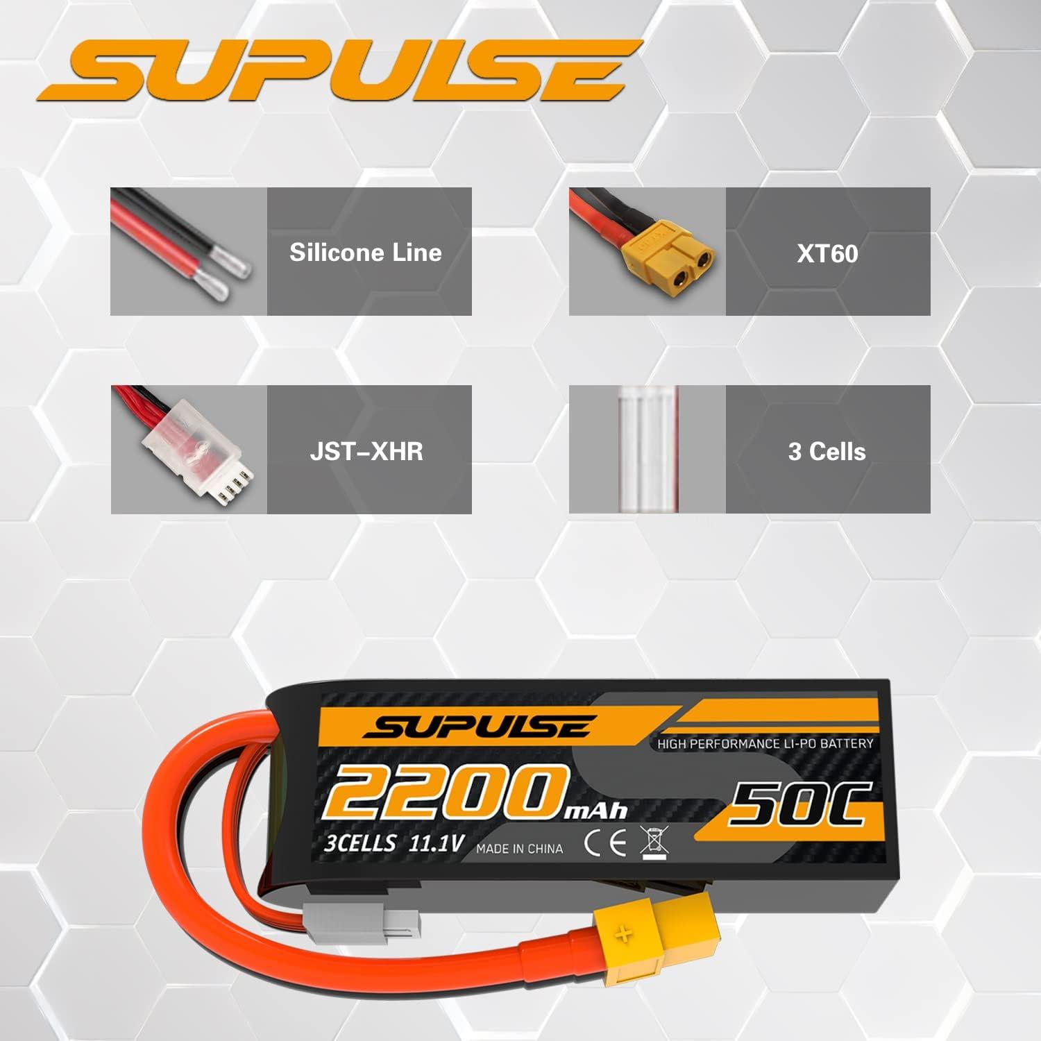 image:imageSUPULSE 111V 3S Lipo Battery 50C 1300mAh Soft Case Battery with T Plug and XT60 Plug for RC Airplane Helicopter RC Boat RC Car Truck2 Packs111V 2200mah
