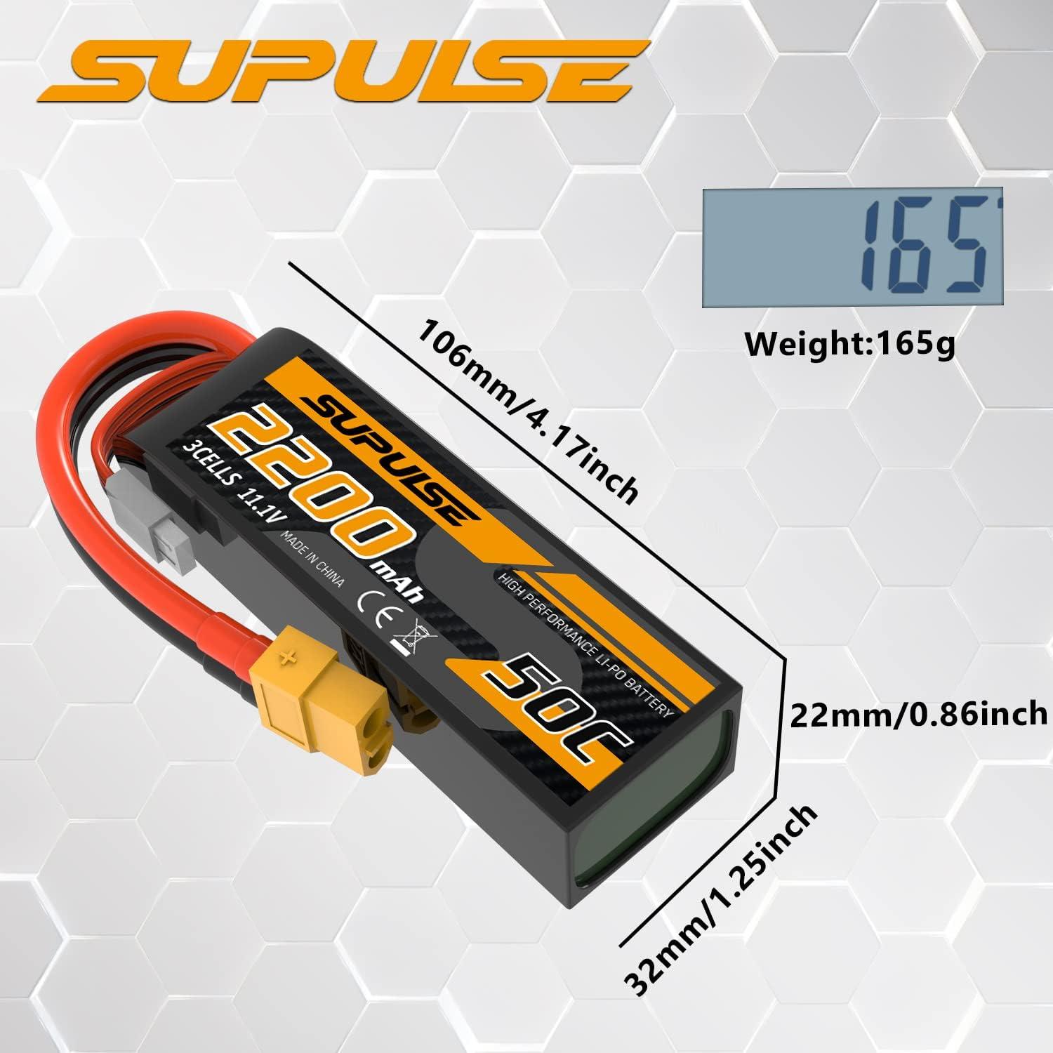 image:imageSUPULSE 111V 3S Lipo Battery 50C 1300mAh Soft Case Battery with T Plug and XT60 Plug for RC Airplane Helicopter RC Boat RC Car Truck2 Packs111V 2200mah