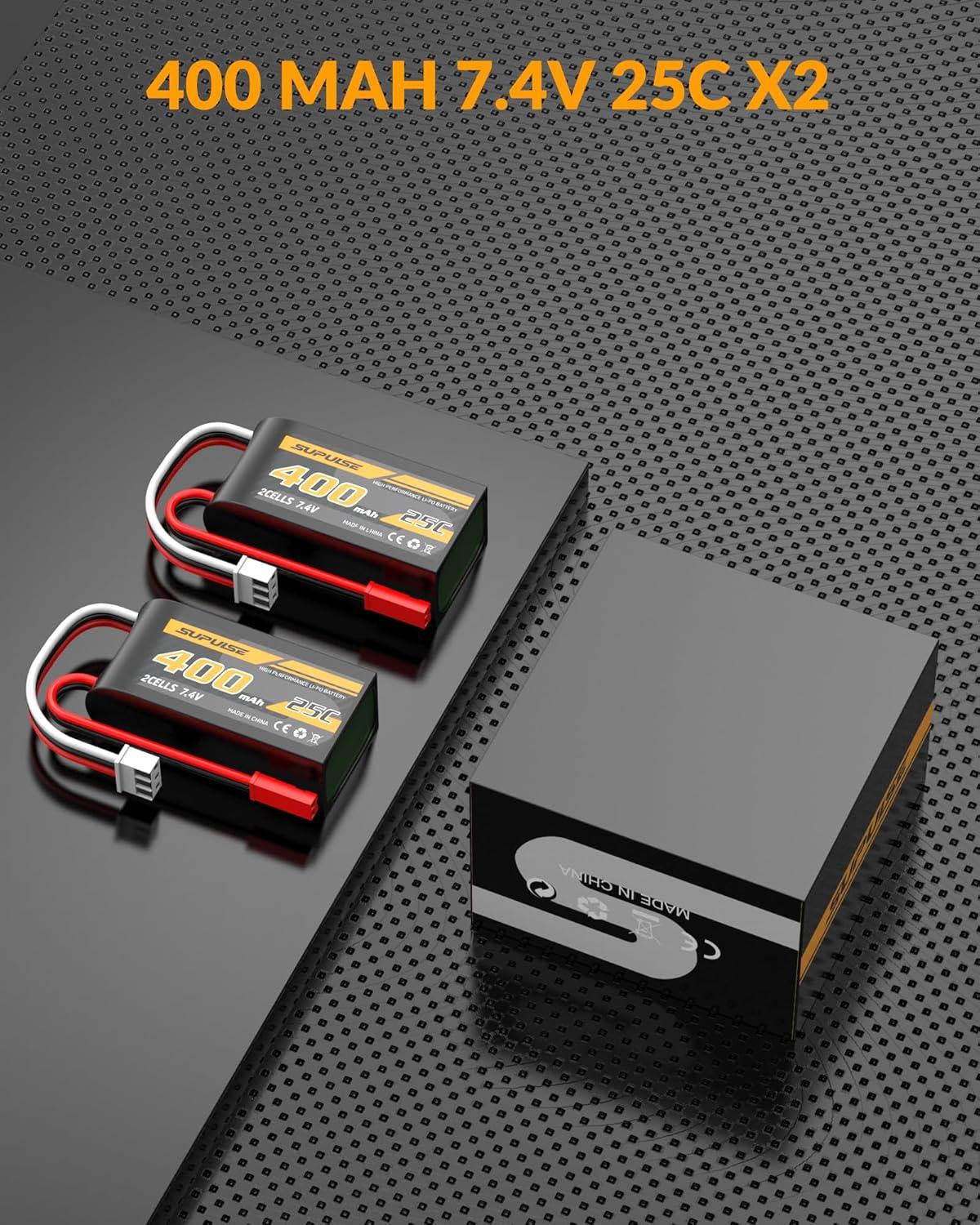 image:imageSUPULSE 74v 400mah Lipo RC Battery with JST Connector 25C High Discharge Rate 2S Lipo Battery Compatible with for 7682 P51D RC PlaneCarTruckHelicopter2 Packs