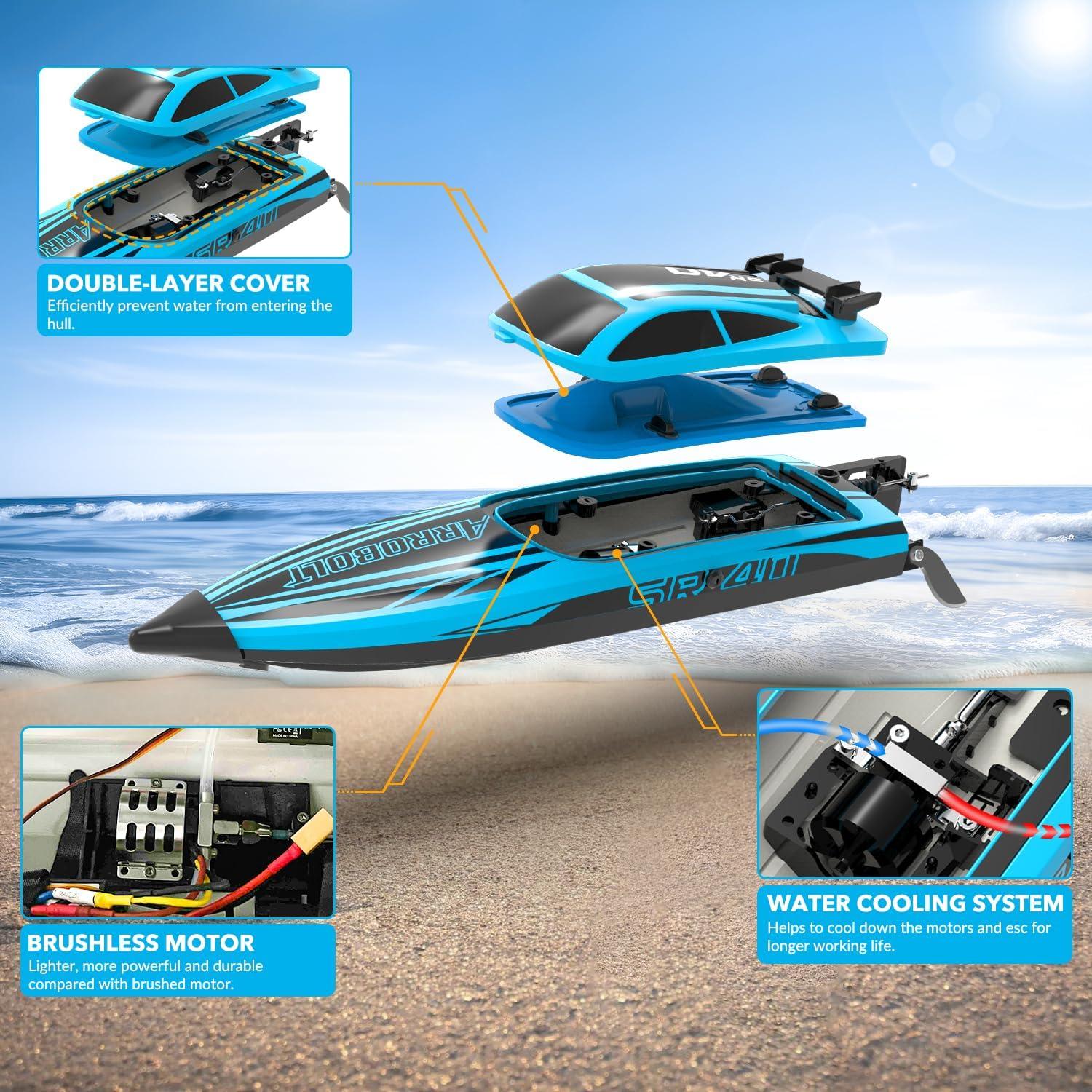 image:imageVOLANTEXRC Brushless RC Boats for Adults 30MPH Fast Remote Control Boat with 2 Rechargeable Batteries for Lakes 30 Mins Full Proportional Boat High Speed RC Boat for Adults 79705