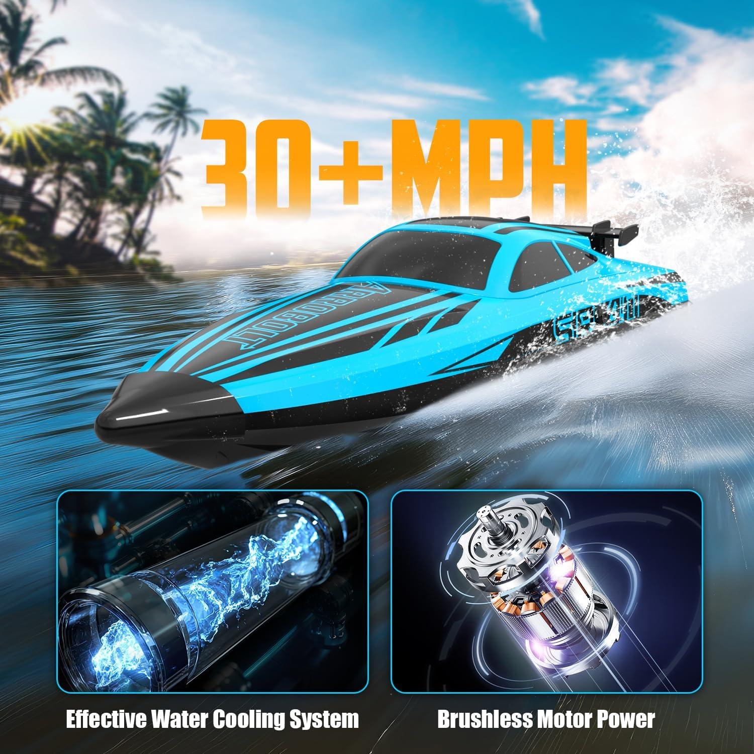image:imageVOLANTEXRC Brushless RC Boats for Adults 30MPH Fast Remote Control Boat with 2 Rechargeable Batteries for Lakes 30 Mins Full Proportional Boat High Speed RC Boat for Adults 79705