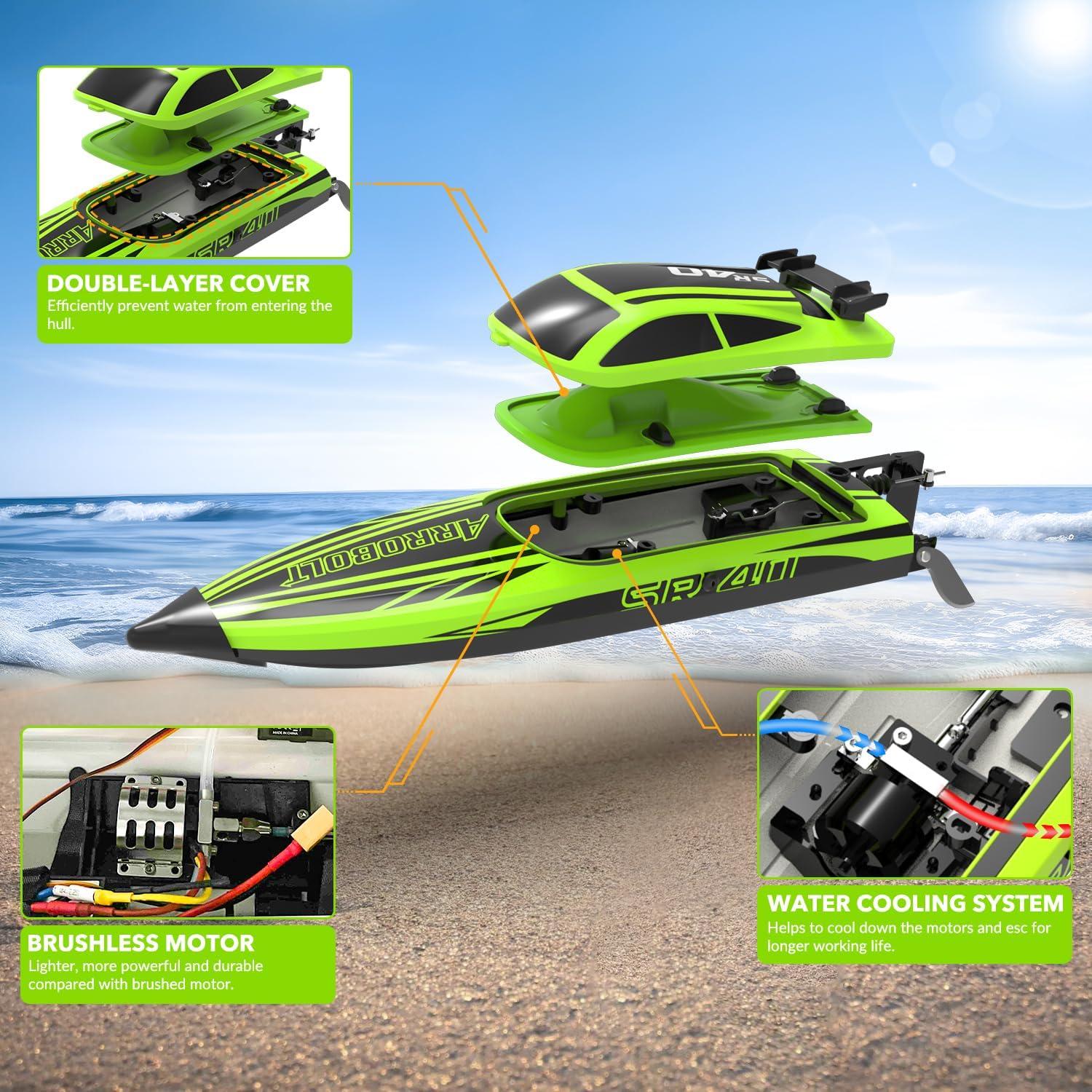 image:imageVOLANTEXRC Brushless RC Boats for Adults 30MPH Fast Remote Control Boats with 2 Rechargeable Batteries for Lakes 30 Mins Full Proportional Boat High Speed RC Boat for Adults 79705