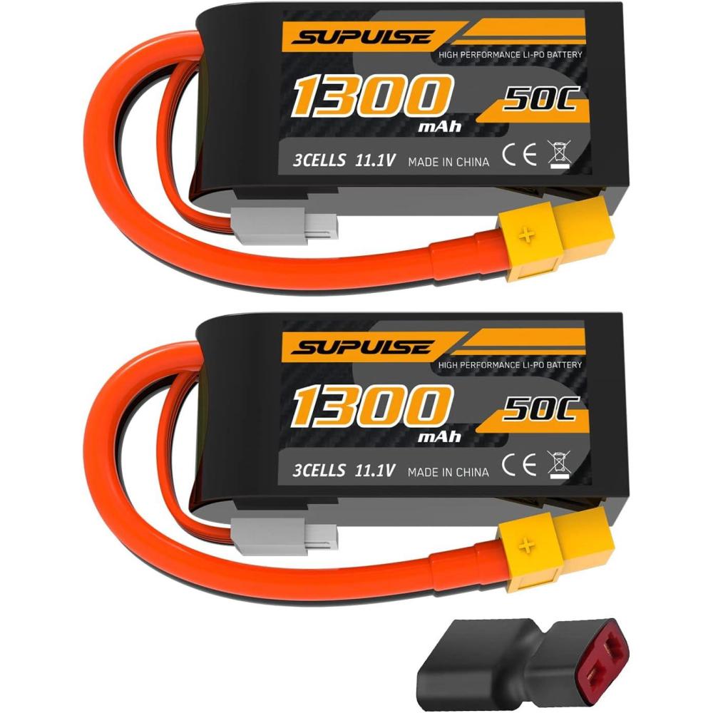 image:imageSUPULSE 111V 3S Lipo Battery 50C 1300mAh Soft Case Battery with T Plug and XT60 Plug for RC Airplane Helicopter RC Boat RC Car Truck2 Packs111V 1300mah