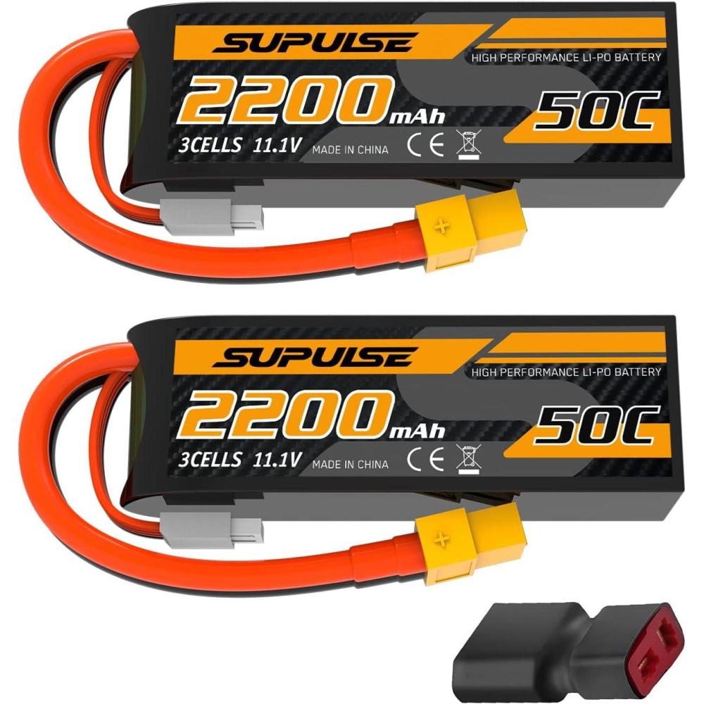 image:imageSUPULSE 111V 3S Lipo Battery 50C 1300mAh Soft Case Battery with T Plug and XT60 Plug for RC Airplane Helicopter RC Boat RC Car Truck2 Packs111V 2200mah