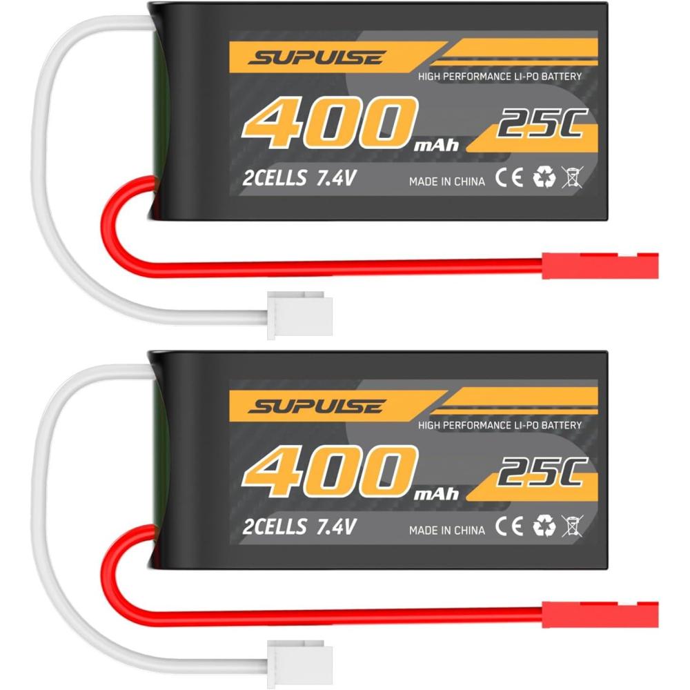 image:imageSUPULSE 74v 400mah Lipo RC Battery with JST Connector 25C High Discharge Rate 2S Lipo Battery Compatible with for 7682 P51D RC PlaneCarTruckHelicopter2 Packs