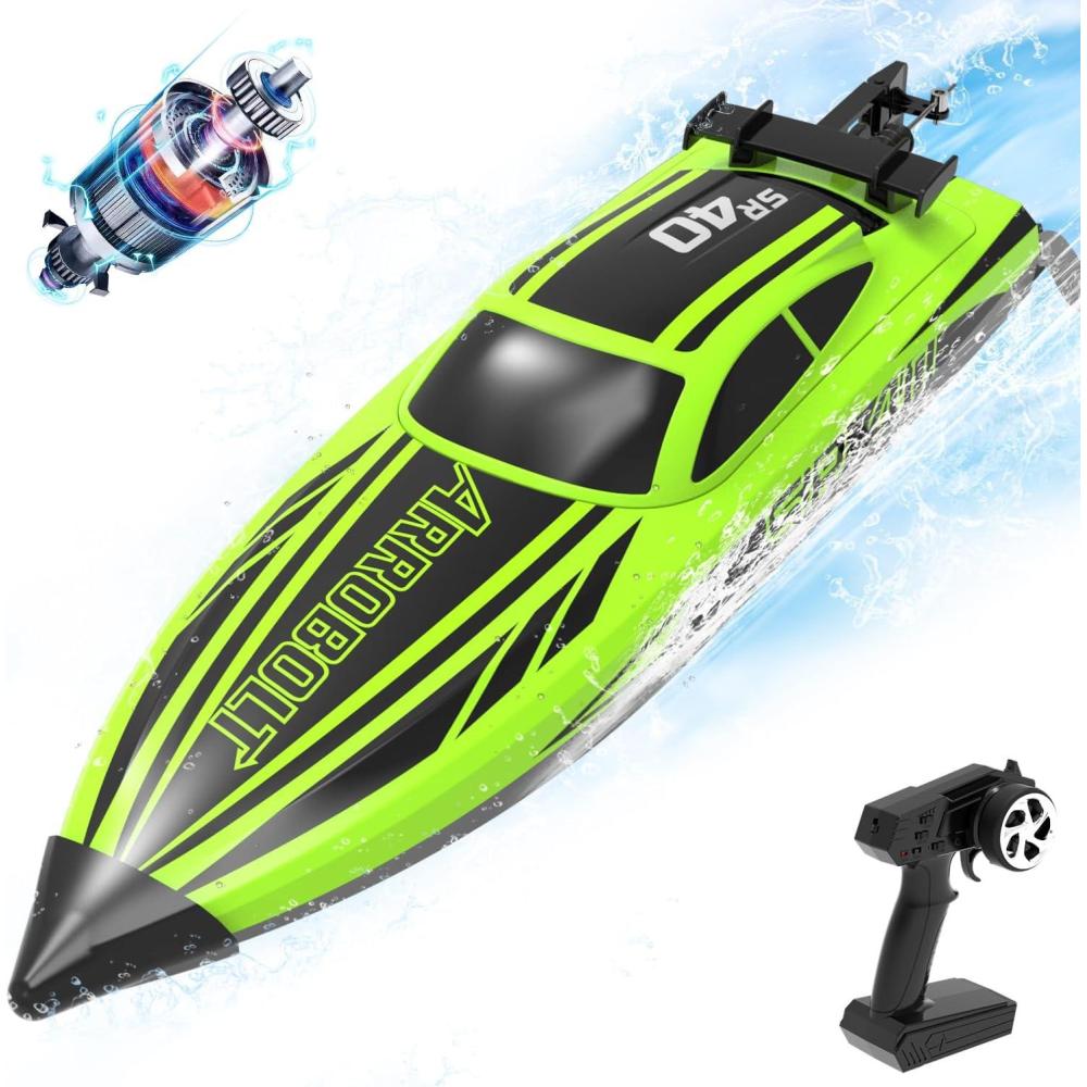 image:imagevolantexrc Brushless RC Boats for Adults 30MPH 177 High Speed Remote Control Boat with Rechargeable Battery for Lakes 24 GHz Fast RC Boat for Adults BlueBrushless Green 05