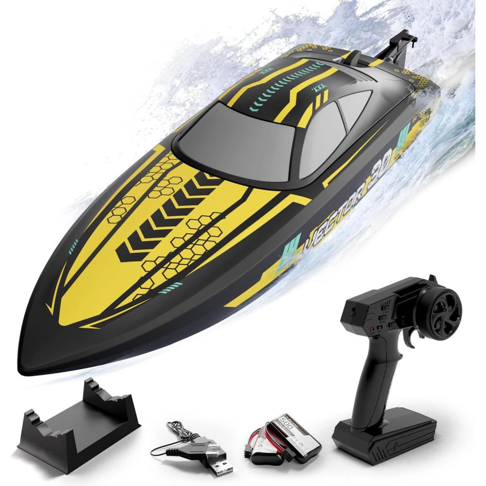 image:imagevolantexrc Brushless RC Boats for Adults 35MPH Fast Remote Control Boat for Lakes Full Proportional Boat High Speed RC Boats for Adults 79706Yellow