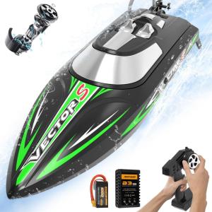 volantexrc Brushless RC Boats for Adults, 30+MPH 17.7″ High Speed Remote Control Boat with Rechargeable Battery for Lakes, 2.4 GHz Fast RC Boat for Adults (Blue)(Brushless Black 04)