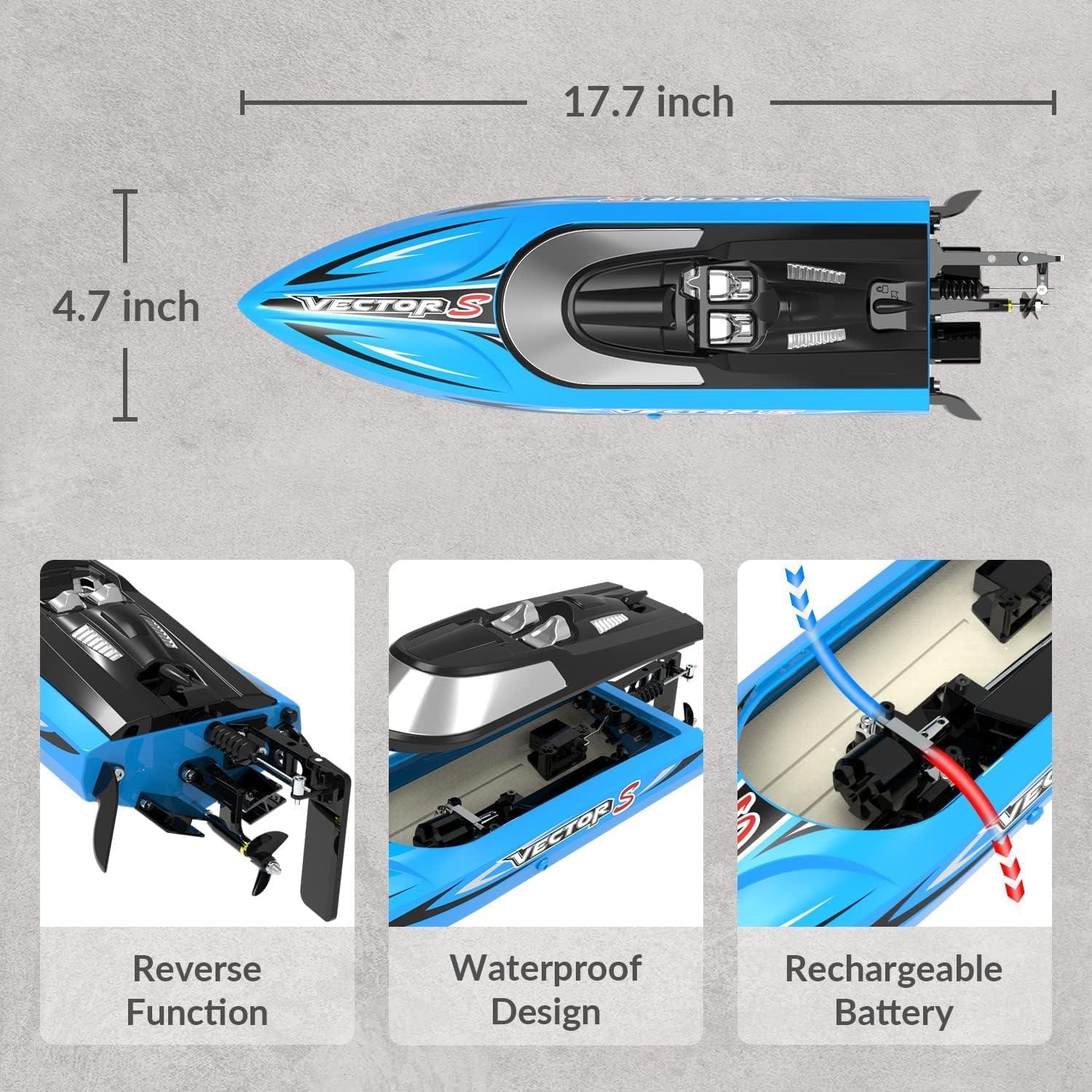 image:imagevolantexrc Brushless RC Boats for Adults 30MPH 177 High Speed Remote Control Boat with Rechargeable Battery for Lakes 24 GHz Fast RC Boat for Adults BlueBrushless Blue 04