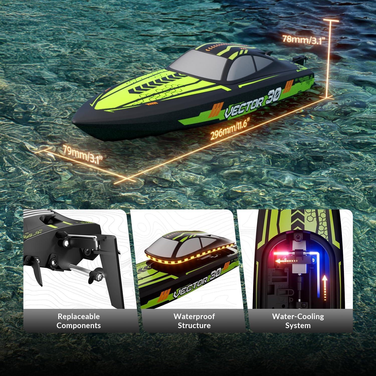 image:imagevolantexrc Brushless RC Boats for Adults 35MPH Fast Remote Control Boat for Lakes Full Proportional Boat High Speed RC Boats for Adults 79706Green