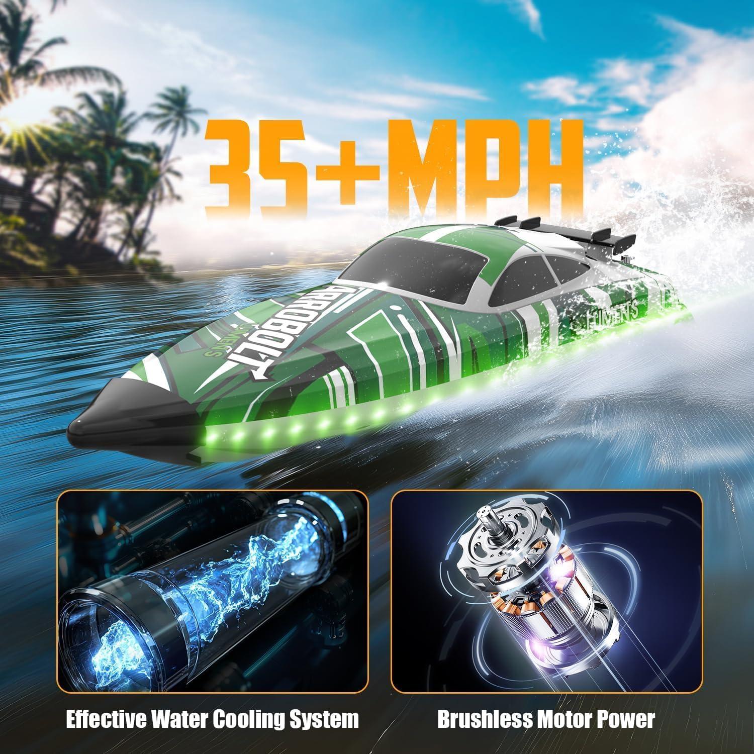 image:imagevolantexrc Brushless RC Boats for Adults 35MPH Fast Remote Control Boat for Lakes Full Proportional Boat High Speed RC Boats for Adults 79706Light Green