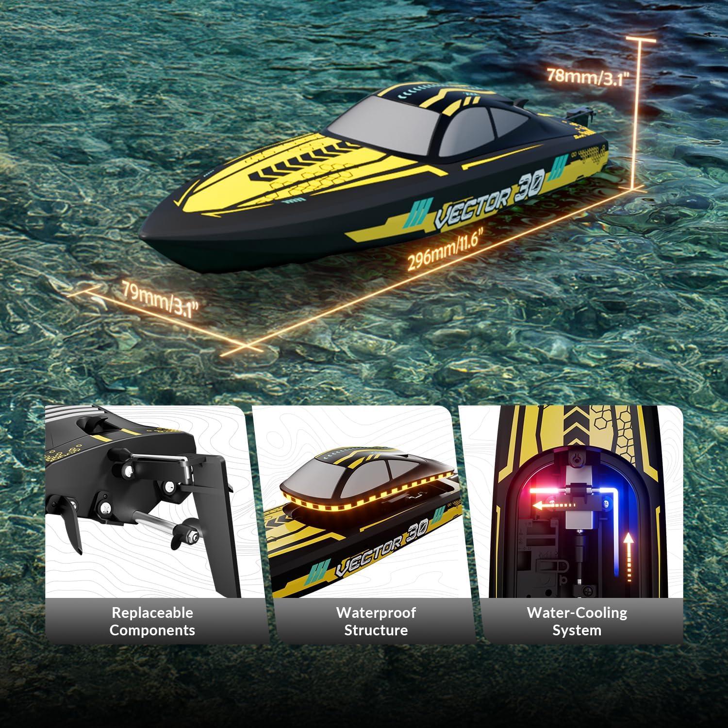 image:imagevolantexrc Brushless RC Boats for Adults 35MPH Fast Remote Control Boat for Lakes Full Proportional Boat High Speed RC Boats for Adults 79706Yellow