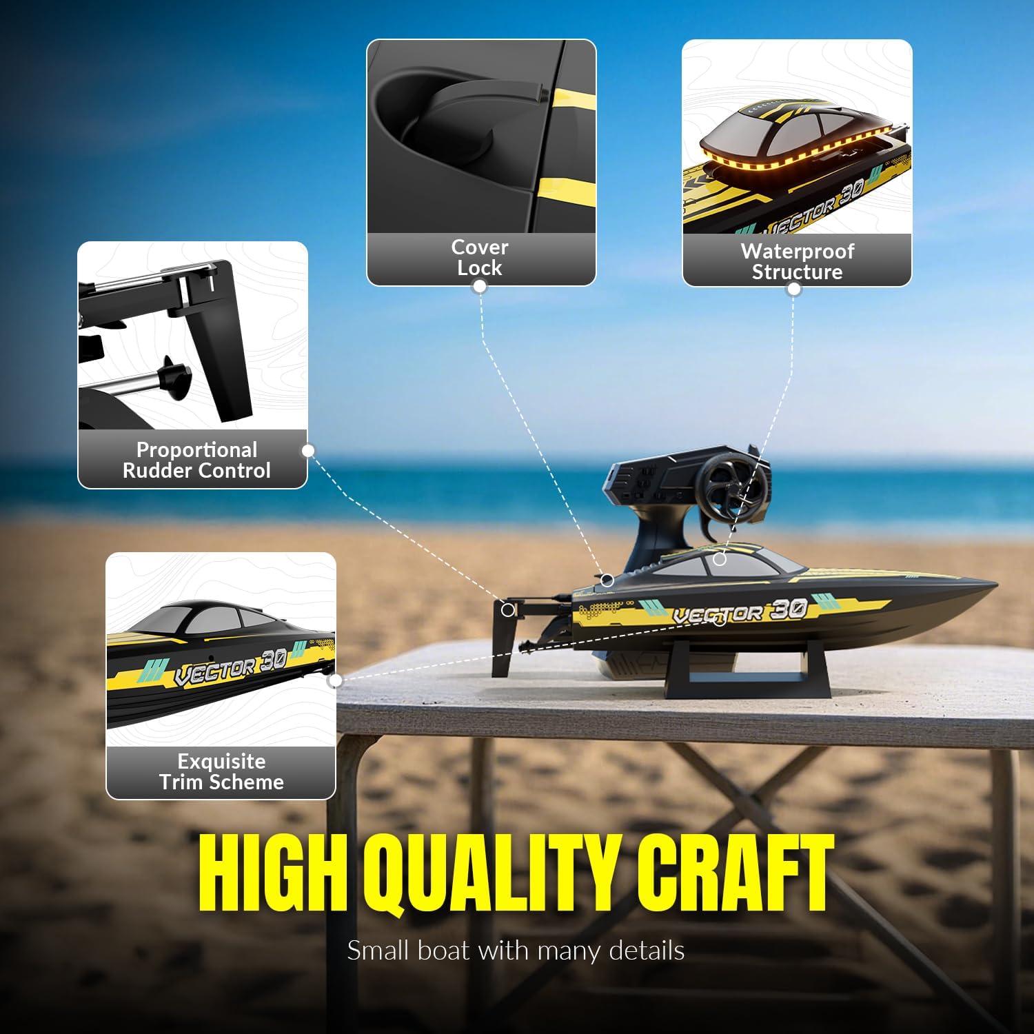 image:imagevolantexrc Brushless RC Boats for Adults 35MPH Fast Remote Control Boat for Lakes Full Proportional Boat High Speed RC Boats for Adults 79706Yellow