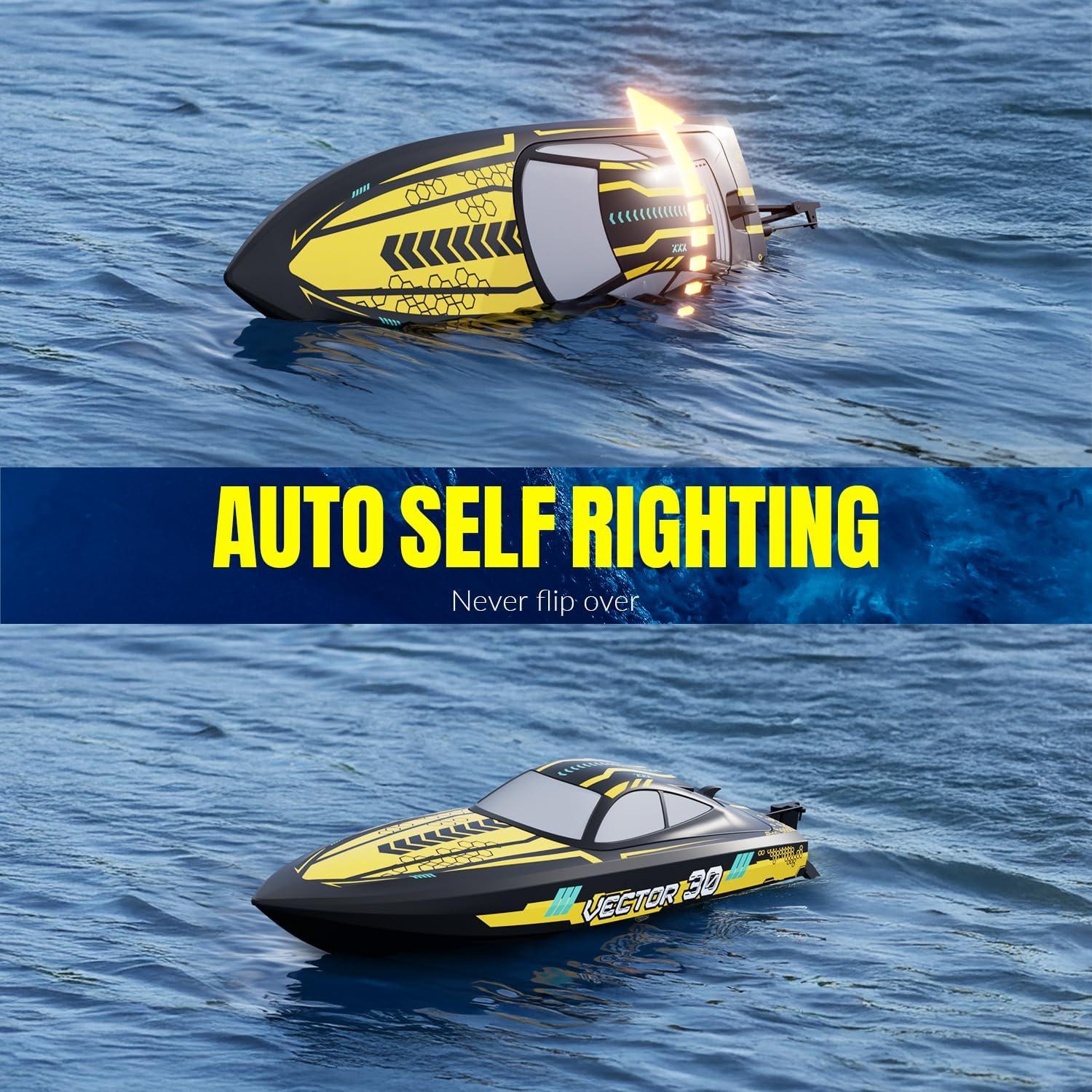 image:imagevolantexrc Brushless RC Boats for Adults 35MPH Fast Remote Control Boat for Lakes Full Proportional Boat High Speed RC Boats for Adults 79706Yellow