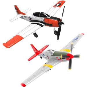 VOLANTEXRC 4CH RC Plane Fighter Airplane P51D Mustang & T28 Trojan with Aileron, 2.4Ghz Remote Control Aircraft with Aerobatic & 3 Modes Fly for Adults
