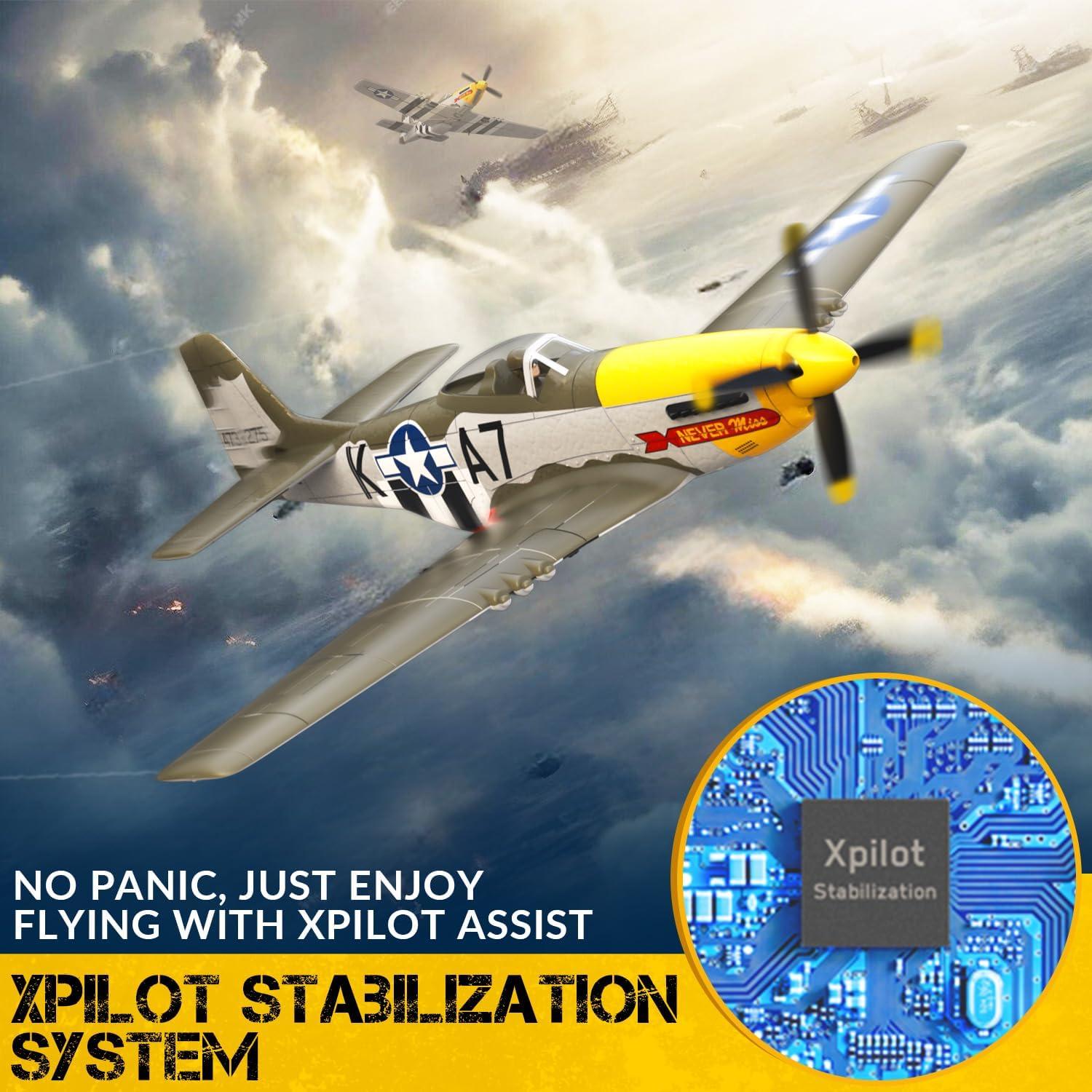 image:imagevolantexrc Brushless 4CH RC Plane P51D Mustang 500mm Remote Control Airplane Fighter RTF with 6Axis Gyro 3 Modes amp Aerobatics 24GHz Radio Controlled Aircraft for Beginners amp Adults amp Propellers