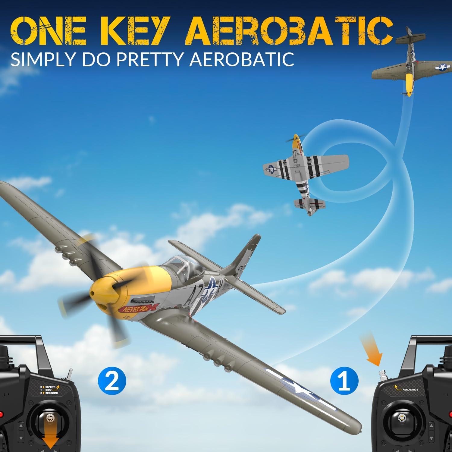 image:imagevolantexrc Brushless 4CH RC Plane P51D Mustang 500mm Remote Control Airplane Fighter RTF with 6Axis Gyro 3 Modes amp Aerobatics 24GHz Radio Controlled Aircraft for Beginners amp Adults amp Propellers